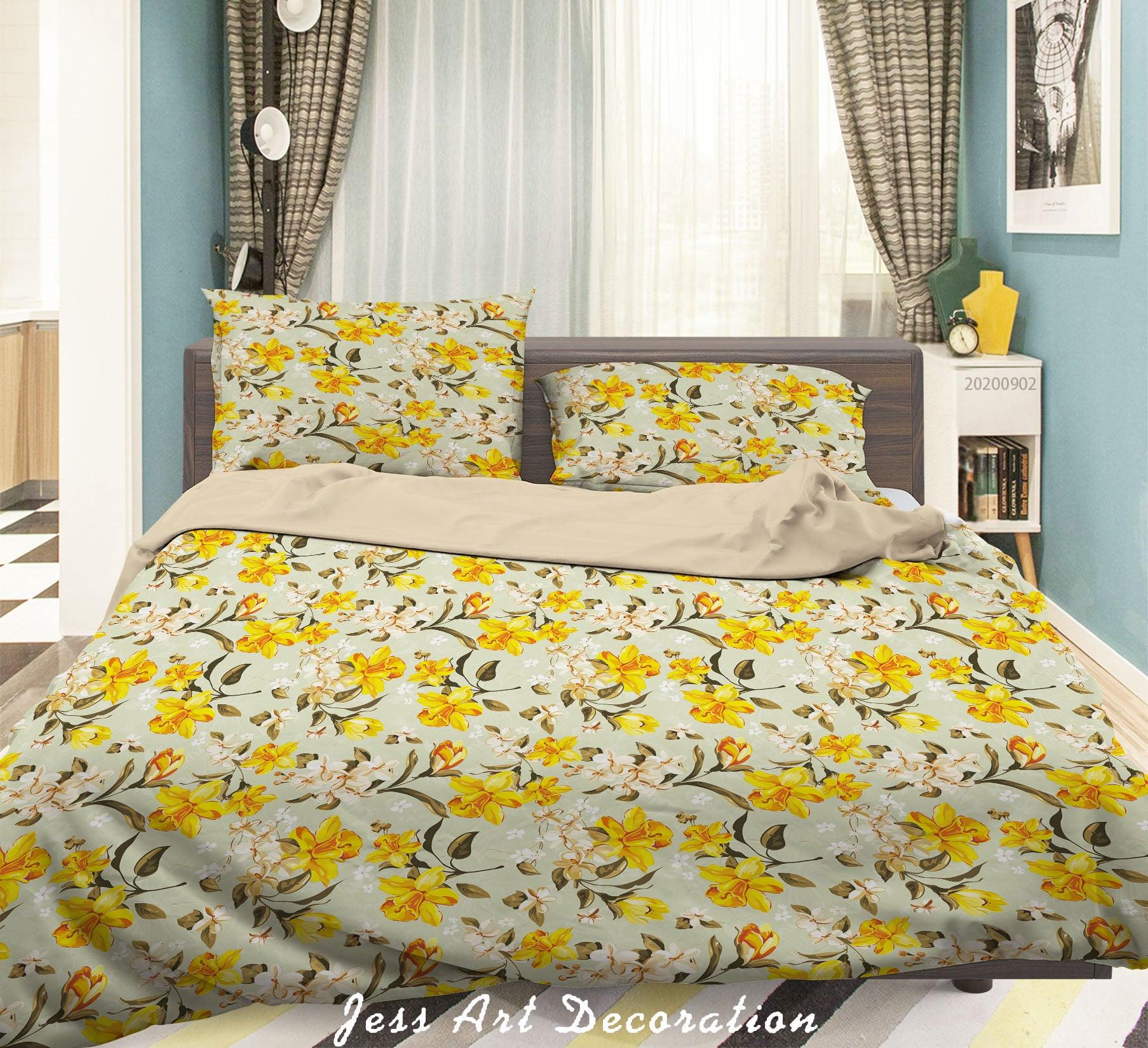 3D Yellow White FLowers Pattern Quilt Cover Set Bedding Set Duvet Cover Pillowcases WJ 1418- Jess Art Decoration