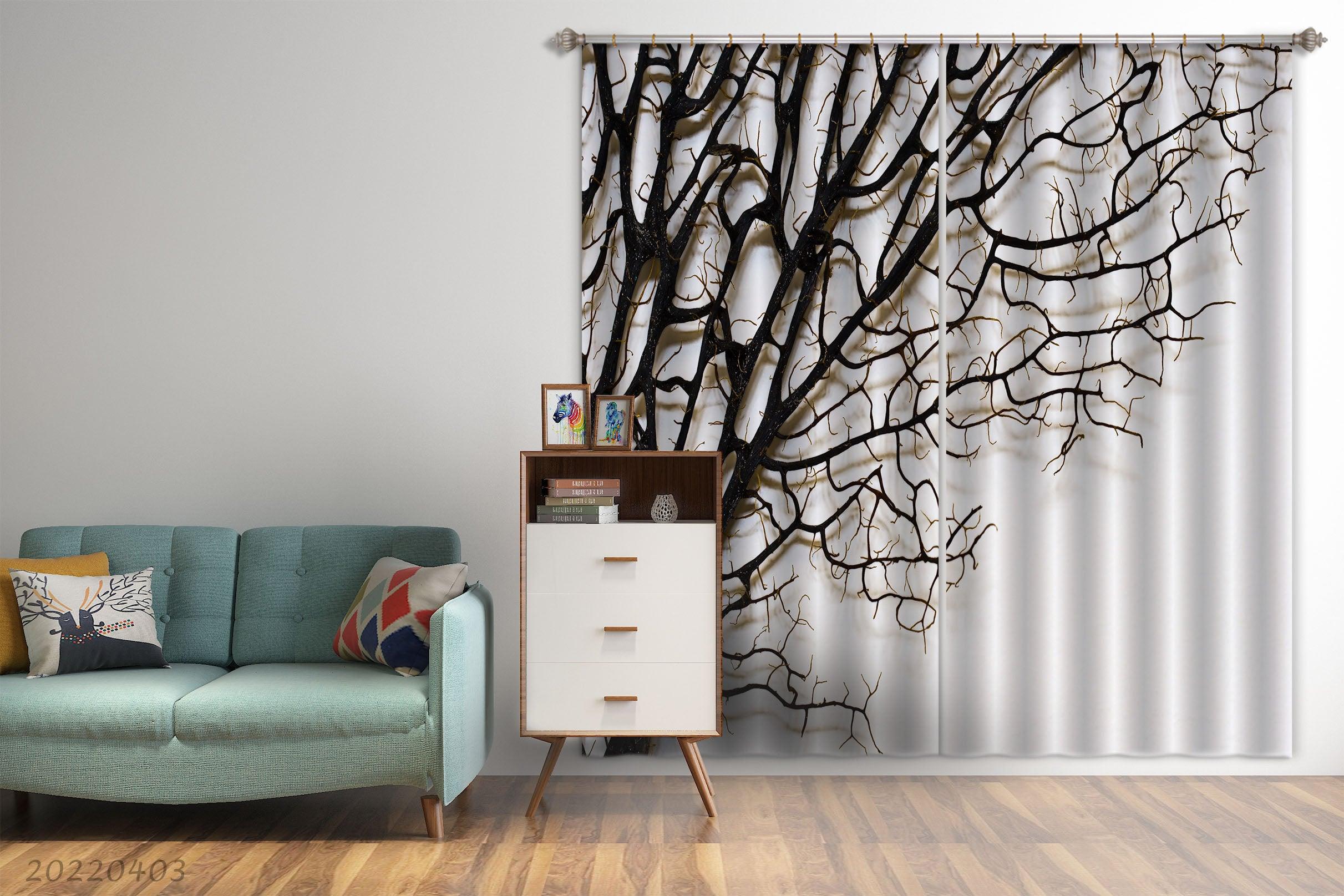 3D Abstract Branch White Background Curtains and Drapes GD 3222- Jess Art Decoration