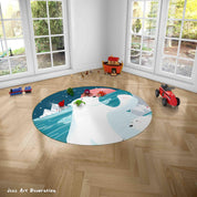 3D Cartoon Animal Polar Bear Kids Non-Slip Round Rug Mat 31- Jess Art Decoration