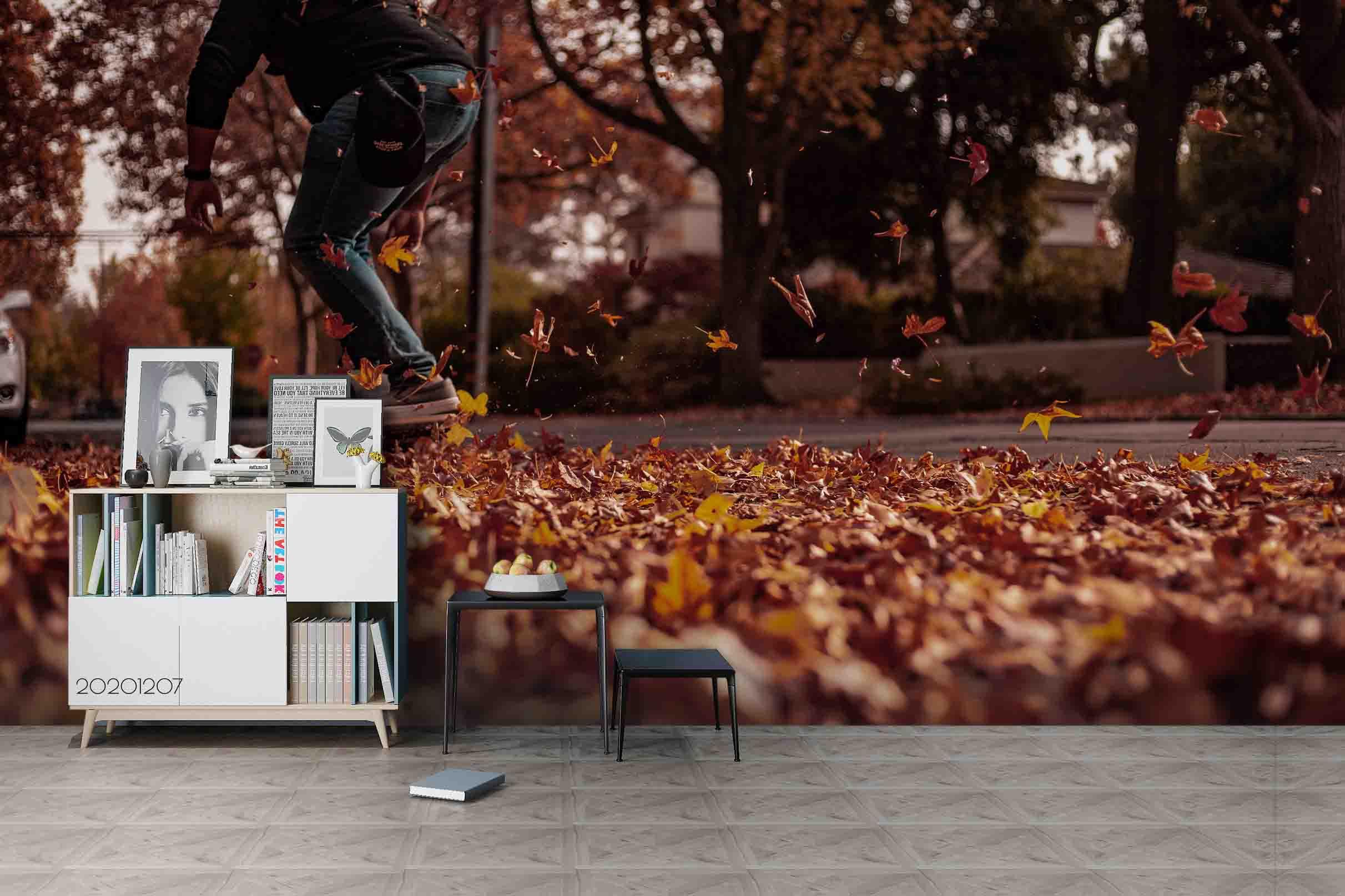 3D Pexels Fall Maple Leaves Street Skateboard Wall Mural Wallpaper LXL- Jess Art Decoration