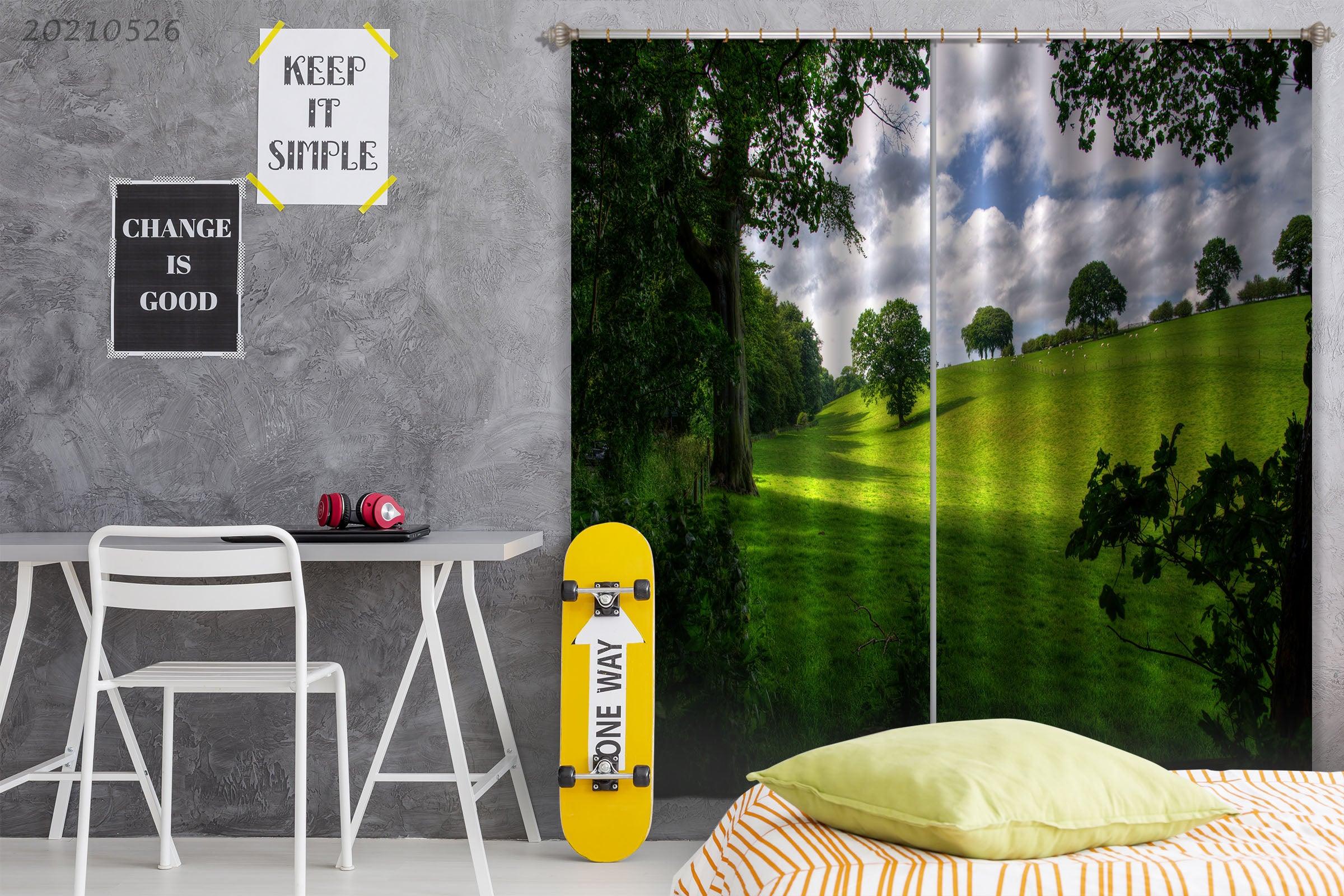 3D Pastoral Green Lawn Woods Curtains and Drapes GD 334- Jess Art Decoration