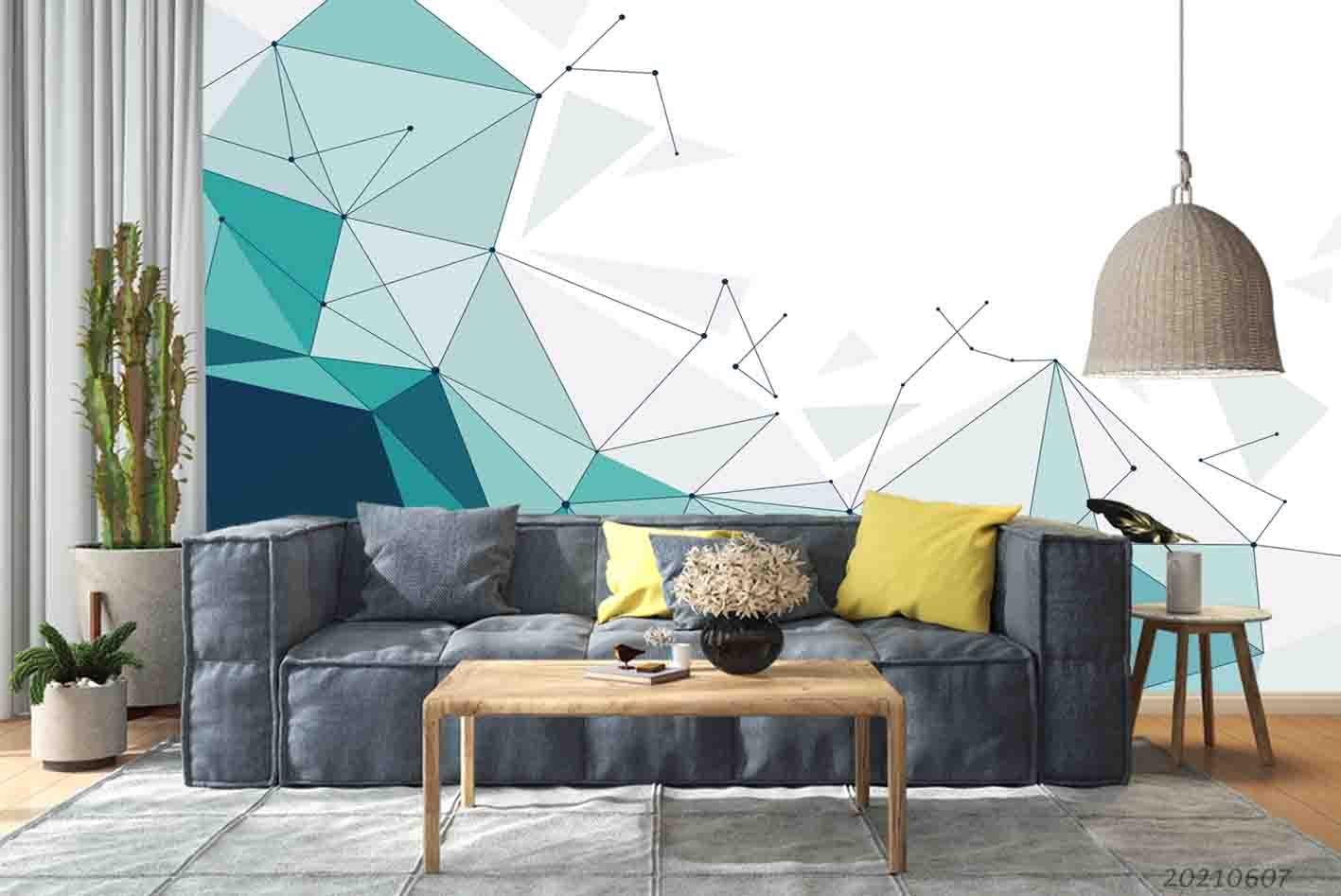 3D  Blue Crystal Triangle Rendering  Wall Mural Wallpaper SWW1058- Jess Art Decoration