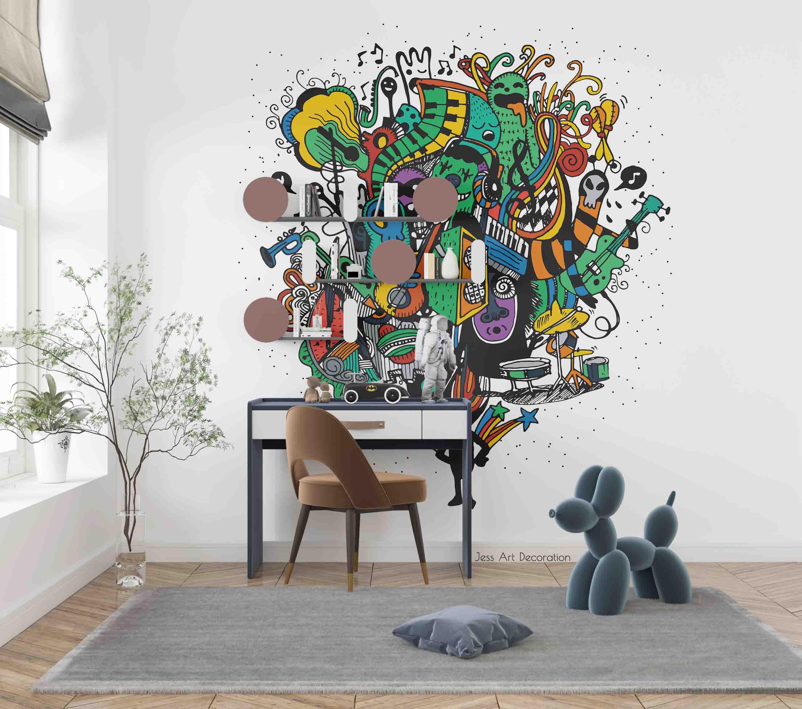 3D Abstract Music Graffiti Wall Mural Wallpaper  sww 179- Jess Art Decoration