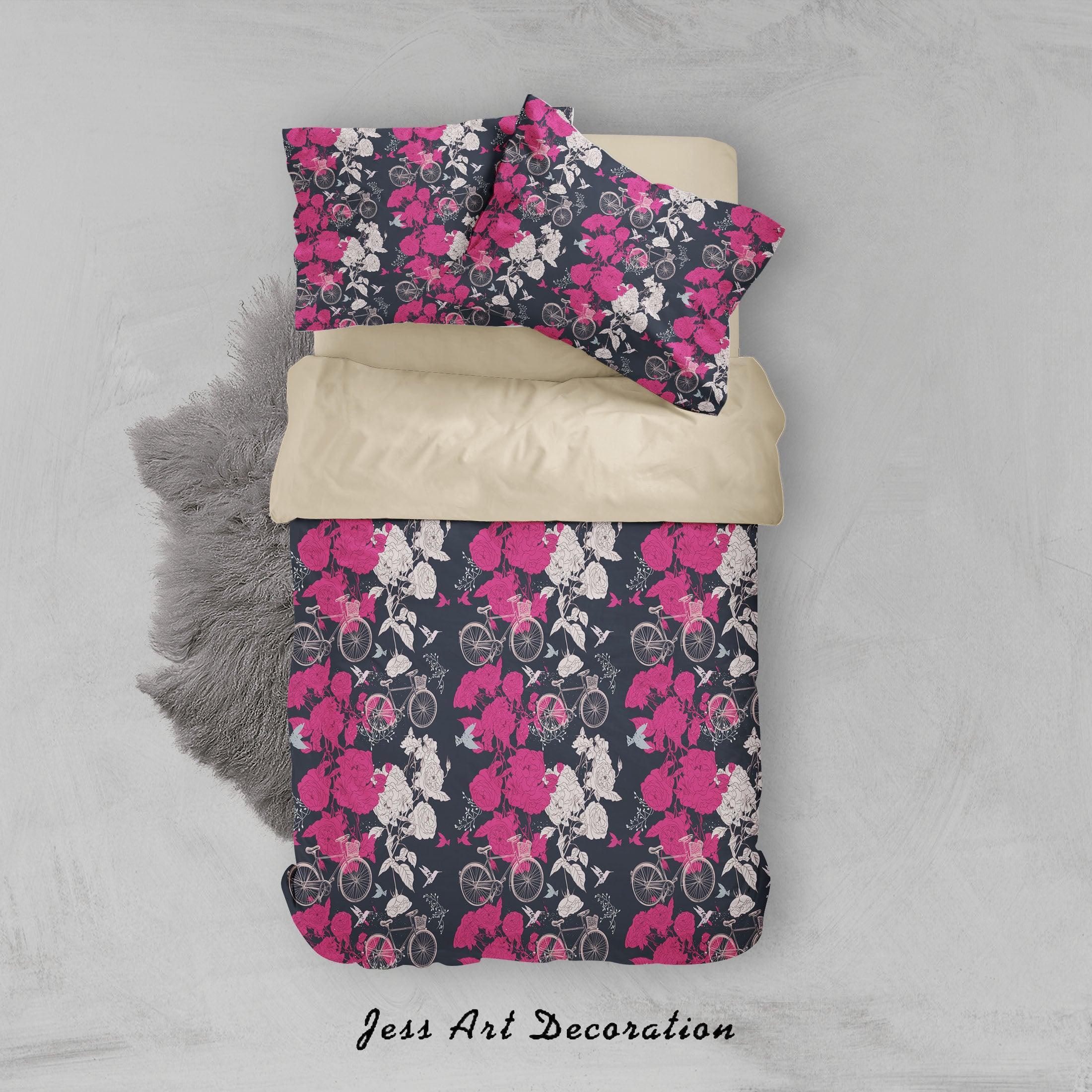 3D Black White Red Floral Bike Bird Quilt Cover Set Bedding Set Duvet Cover Pillowcases SF86- Jess Art Decoration