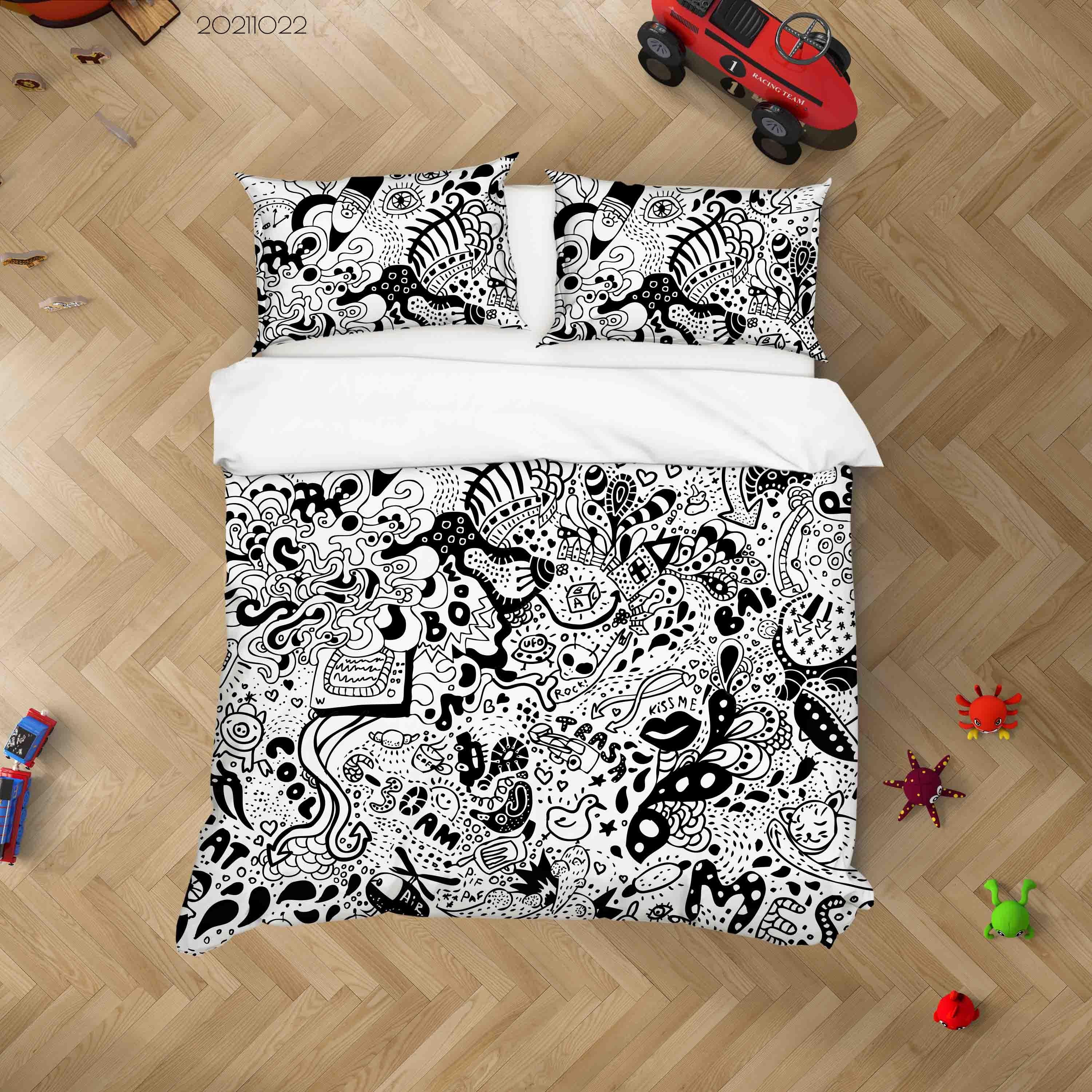 3D Abstract Art Graffiti Quilt Cover Set Bedding Set Duvet Cover Pillowcases 63- Jess Art Decoration