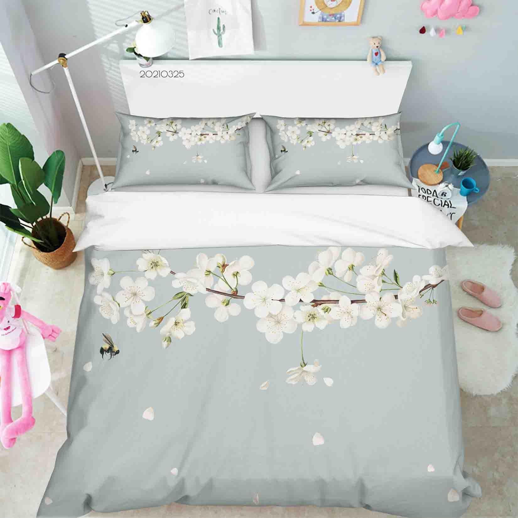 3D White Floral Bird Quilt Cover Set Bedding Set Duvet Cover Pillowcases 222- Jess Art Decoration