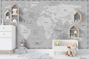 3D Hand Drawn Grey World Map Wall Mural Wallpaper LQH 36- Jess Art Decoration