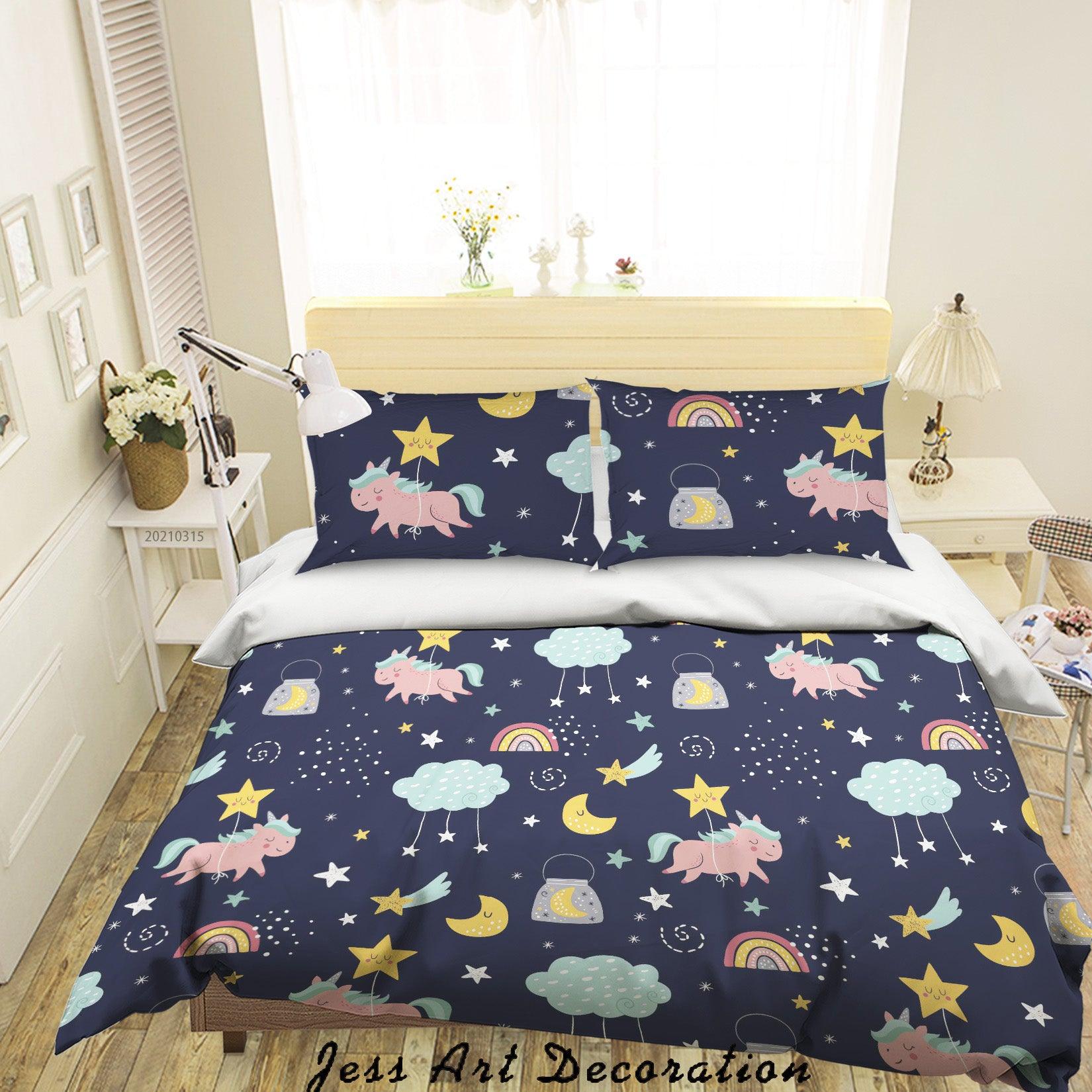 3D Cartoon Cloud Rainbow Unicorn Quilt Cover Set Bedding Set Duvet Cover Pillowcases 122- Jess Art Decoration