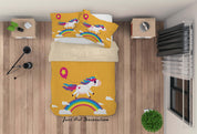 3D Yellow Rainbow Unicorn Quilt Cover Set Bedding Set Duvet Cover Pillowcases SF190- Jess Art Decoration