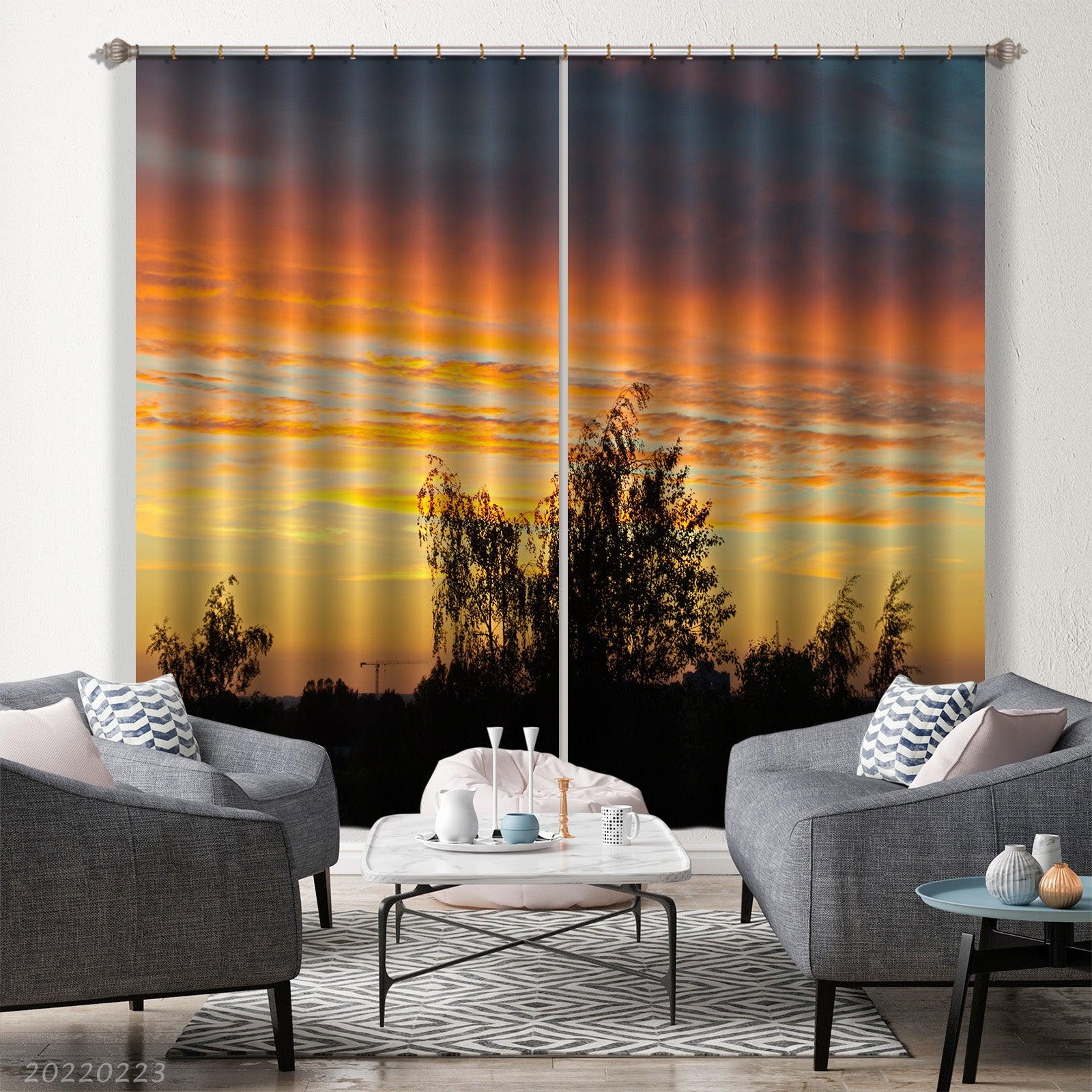 3D Countryside Tree Orange Sky Cloud Curtains and Drapes GD 2563- Jess Art Decoration