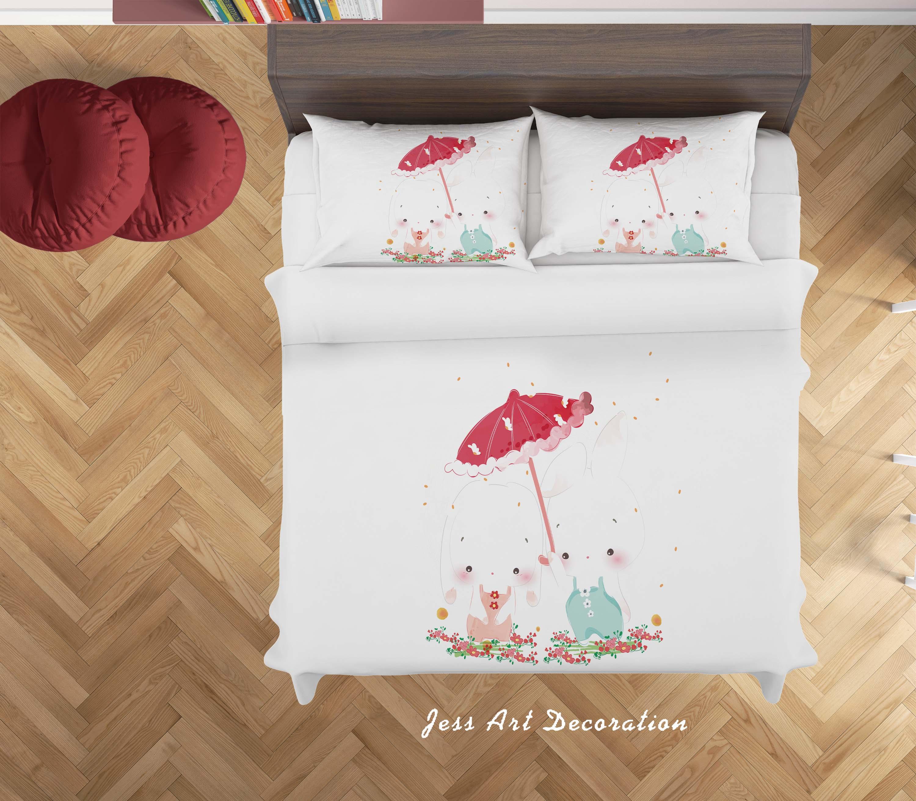3D White Rabbit Umbrella Quilt Cover Set Bedding Set Duvet Cover Pillowcases SF97- Jess Art Decoration