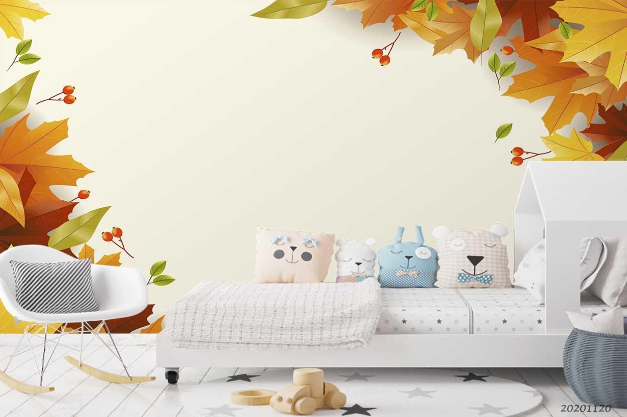 3D Embossed Fall Maple Leaves Plant Wall Mural Wallpaper LXL- Jess Art Decoration