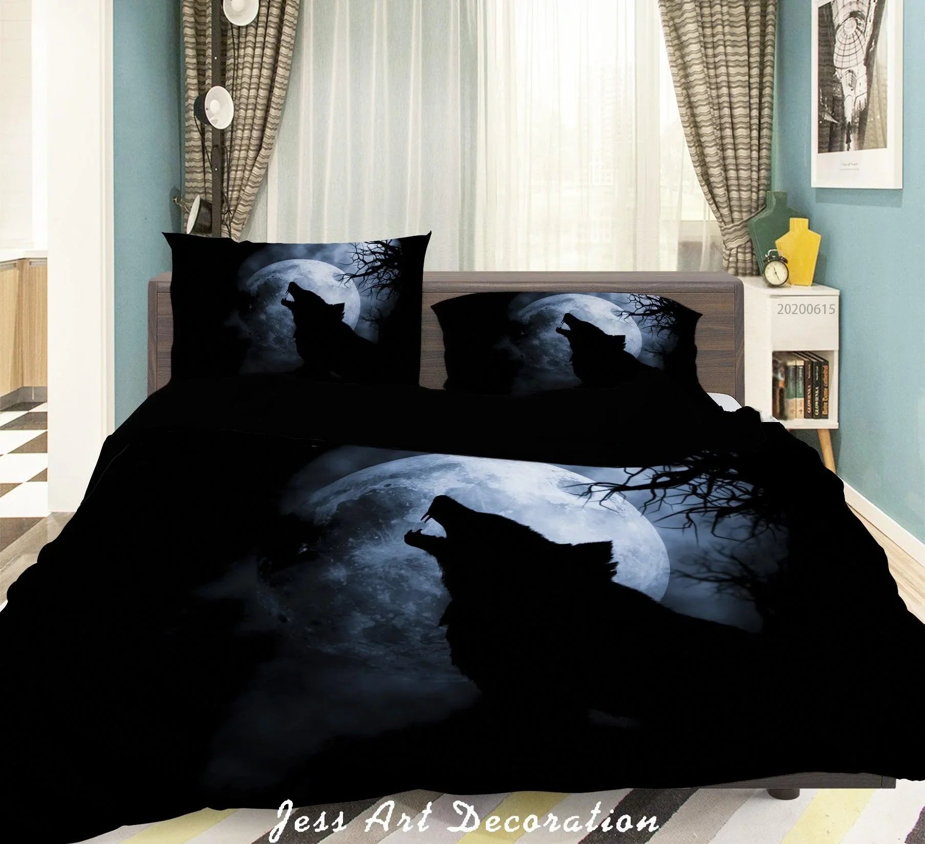3D Moon Wolf Quilt Cover Set Bedding Set Duvet Cover Pillowcases SF07- Jess Art Decoration