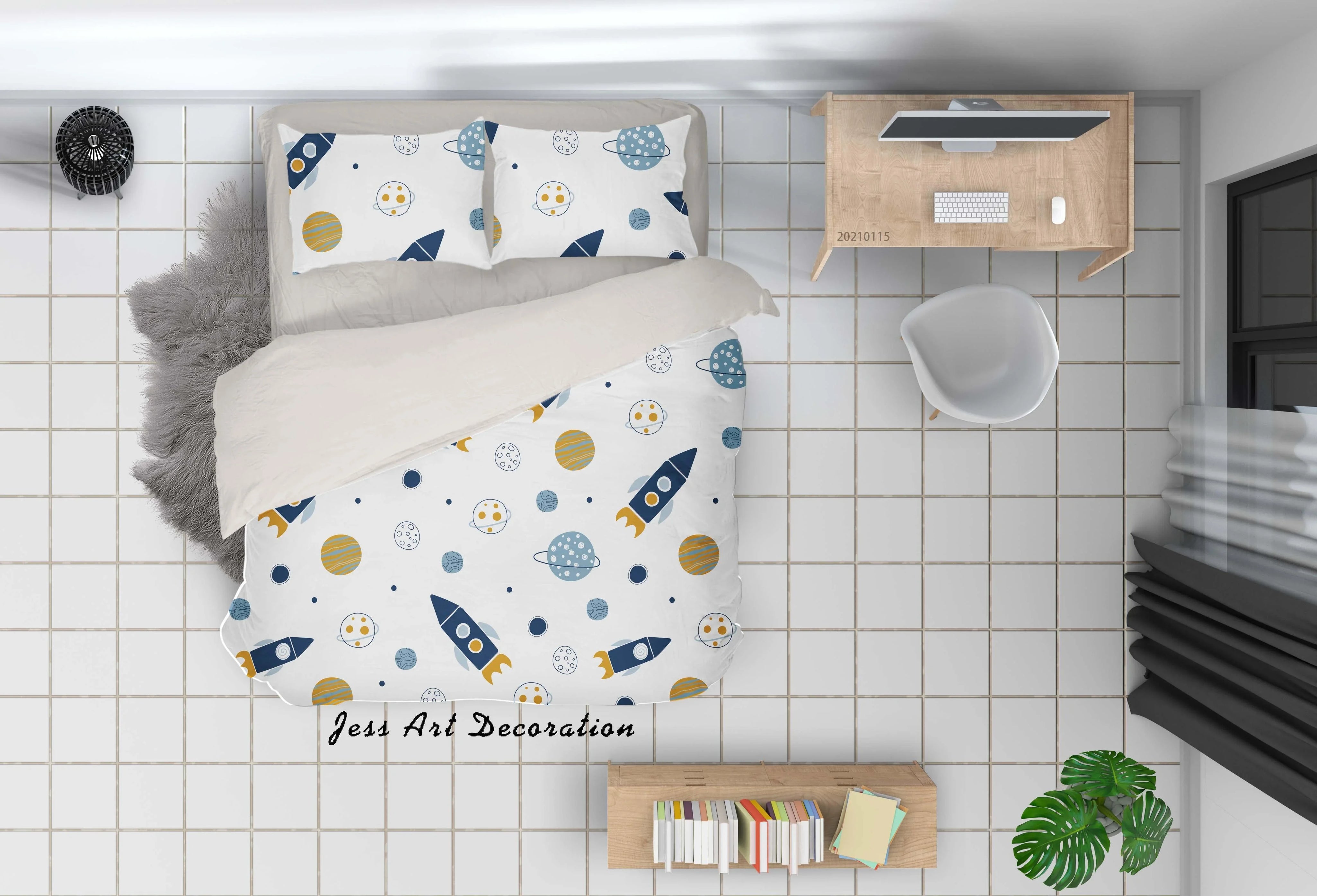 3D Cartoon Space Rocket Planet Quilt Cover Set Bedding Set Duvet Cover Pillowcases 17- Jess Art Decoration