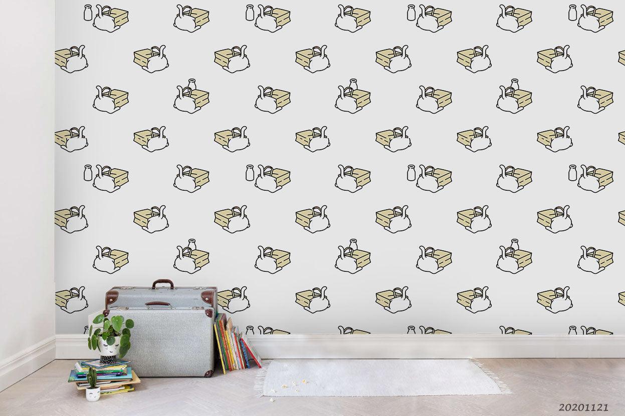3D Cartoon Hand Drawn Abstract Cat Bag Wall Mural Wallpaper LXL- Jess Art Decoration
