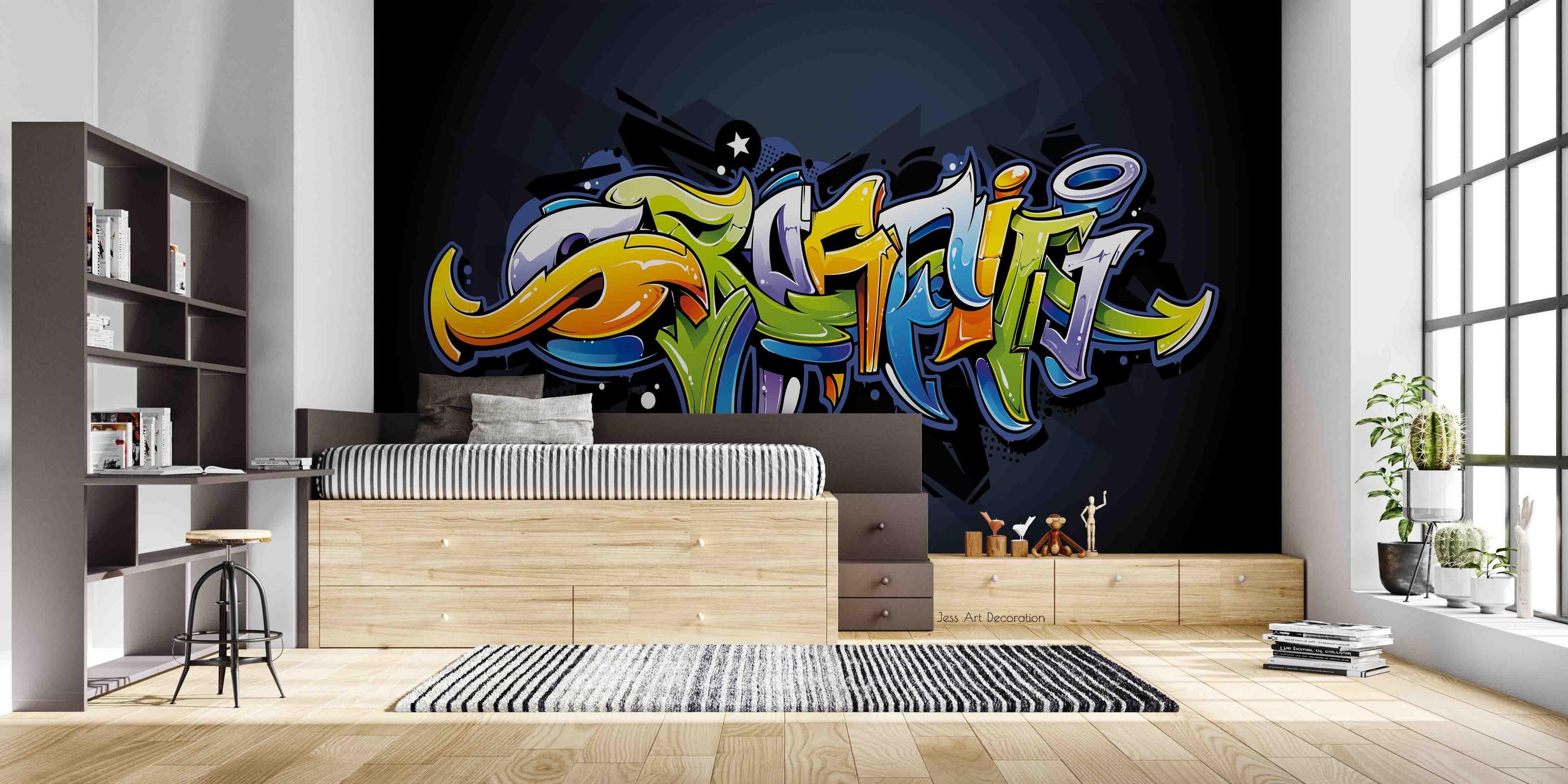 Graffiti Alphabet Pattern Wallpaper typography graffiti wall mural for teen room or studio - view 3