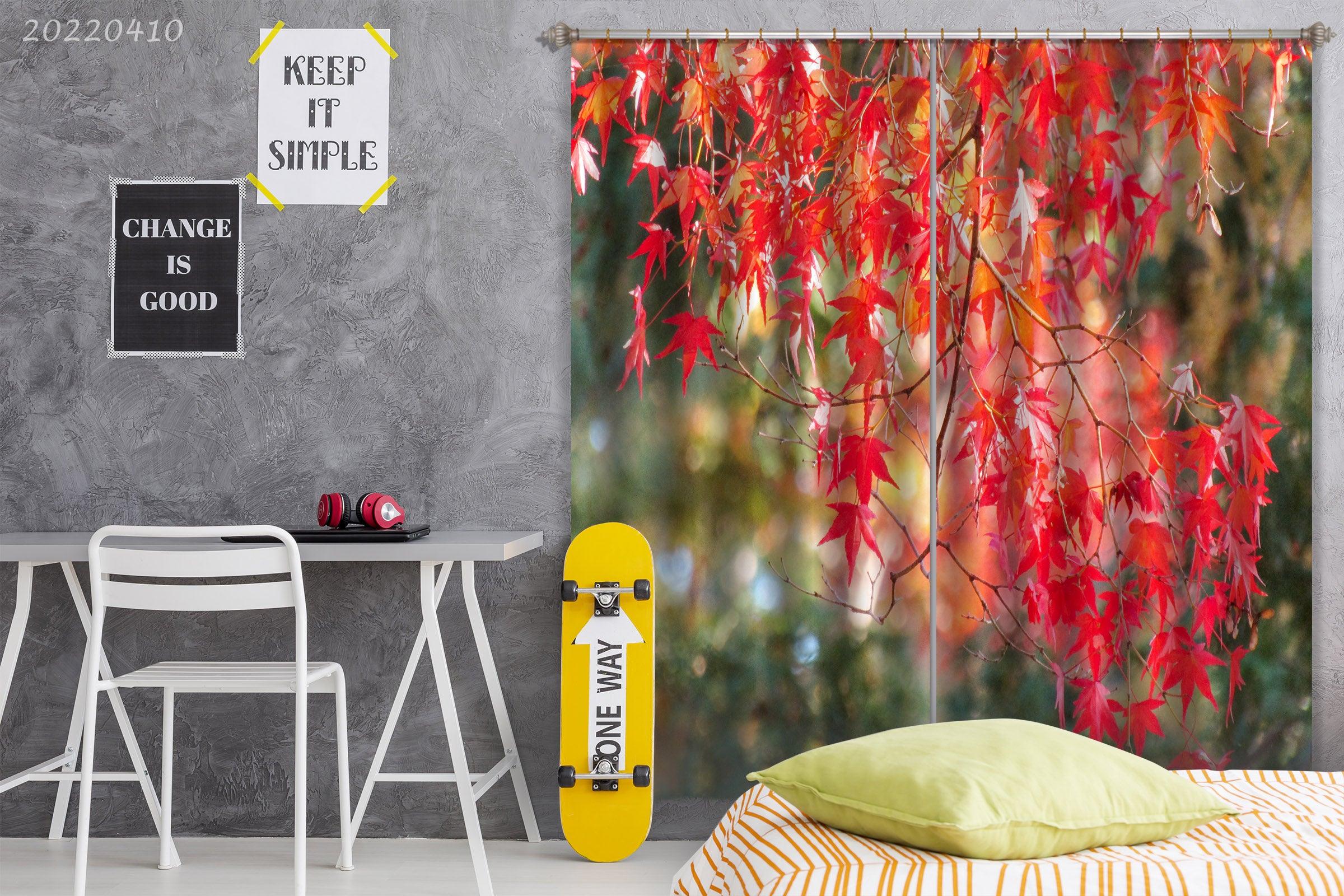 3D Woods Red Leaf Landscape Curtains and Drapes GD 3781- Jess Art Decoration