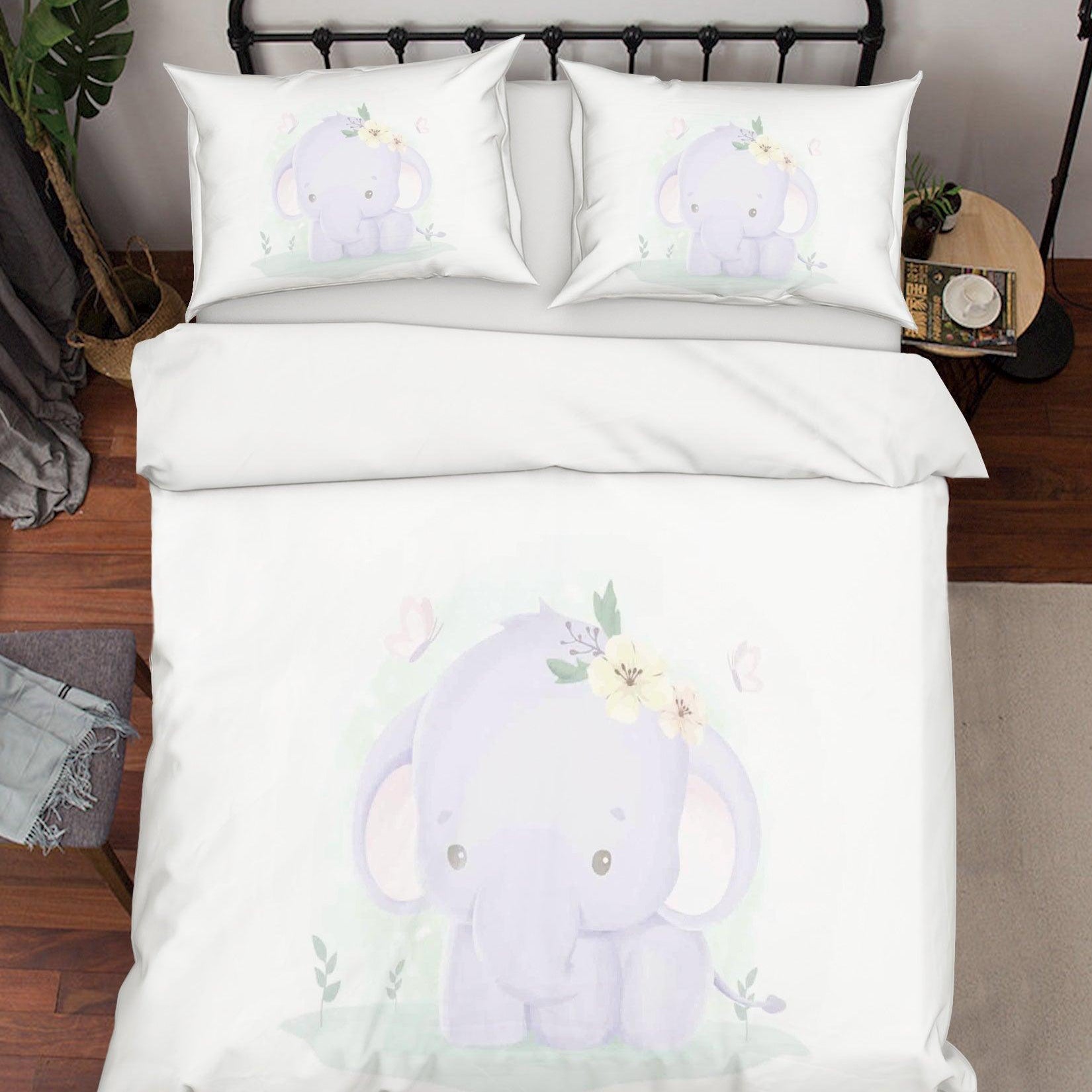 3D White Purple Elephant Quilt Cover Set Bedding Set Duvet Cover Pillowcases SF- Jess Art Decoration