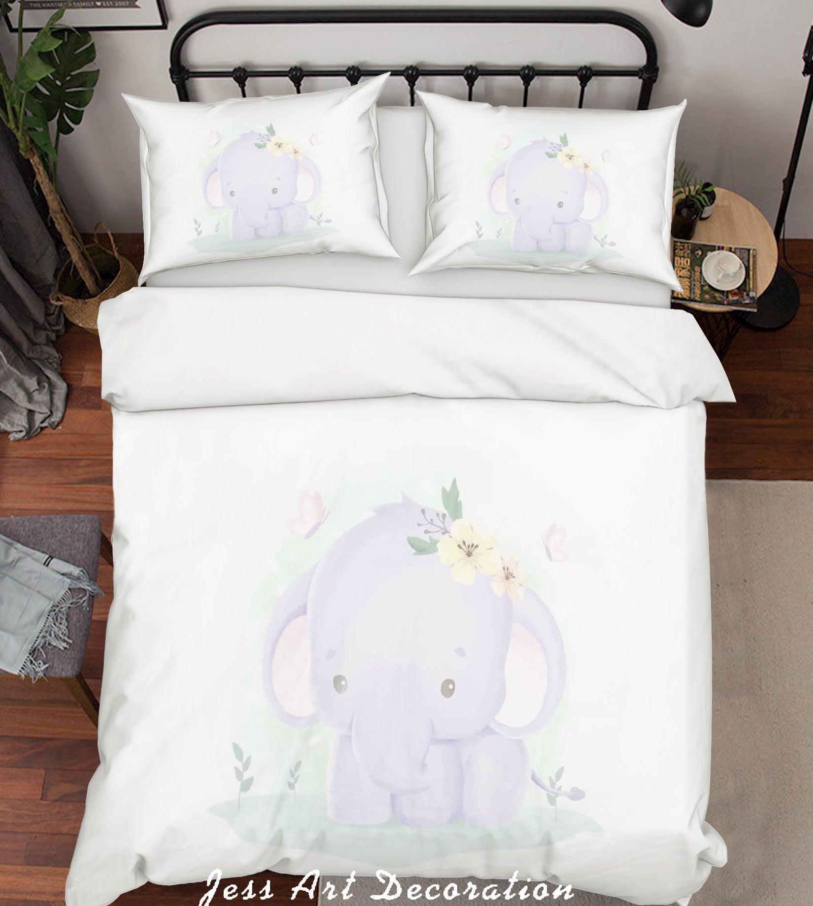 3D White Purple Elephant Quilt Cover Set Bedding Set Duvet Cover Pillowcases SF- Jess Art Decoration