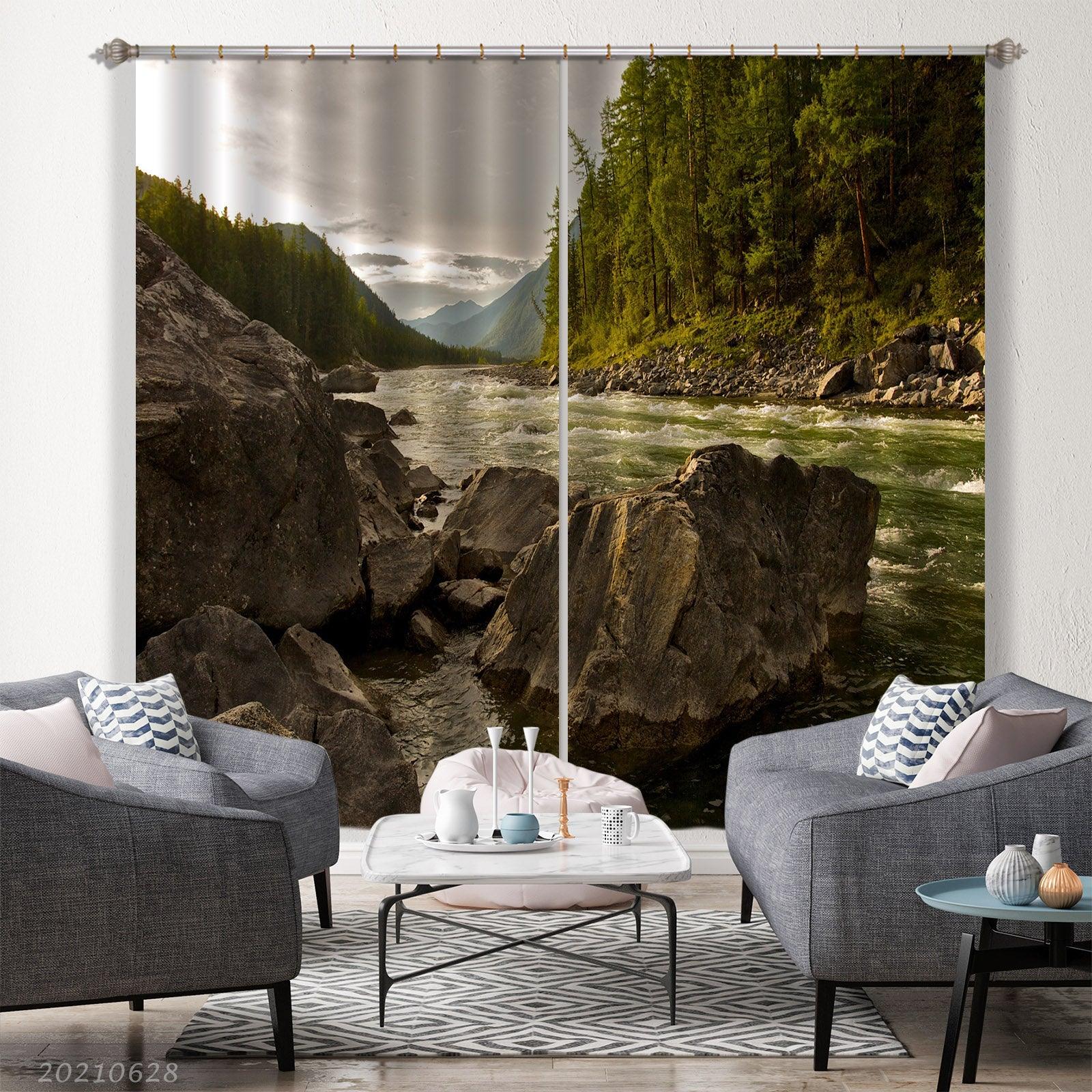 3D Mountain River Nature Landscape Curtains and Drapes LQH 144- Jess Art Decoration