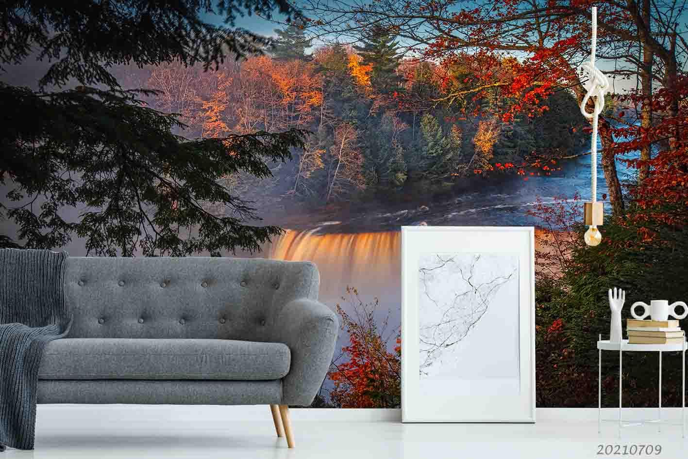 3D Autumn Pine Forest Red Maple Wall Mural Wallpaper SWW3927- Jess Art Decoration