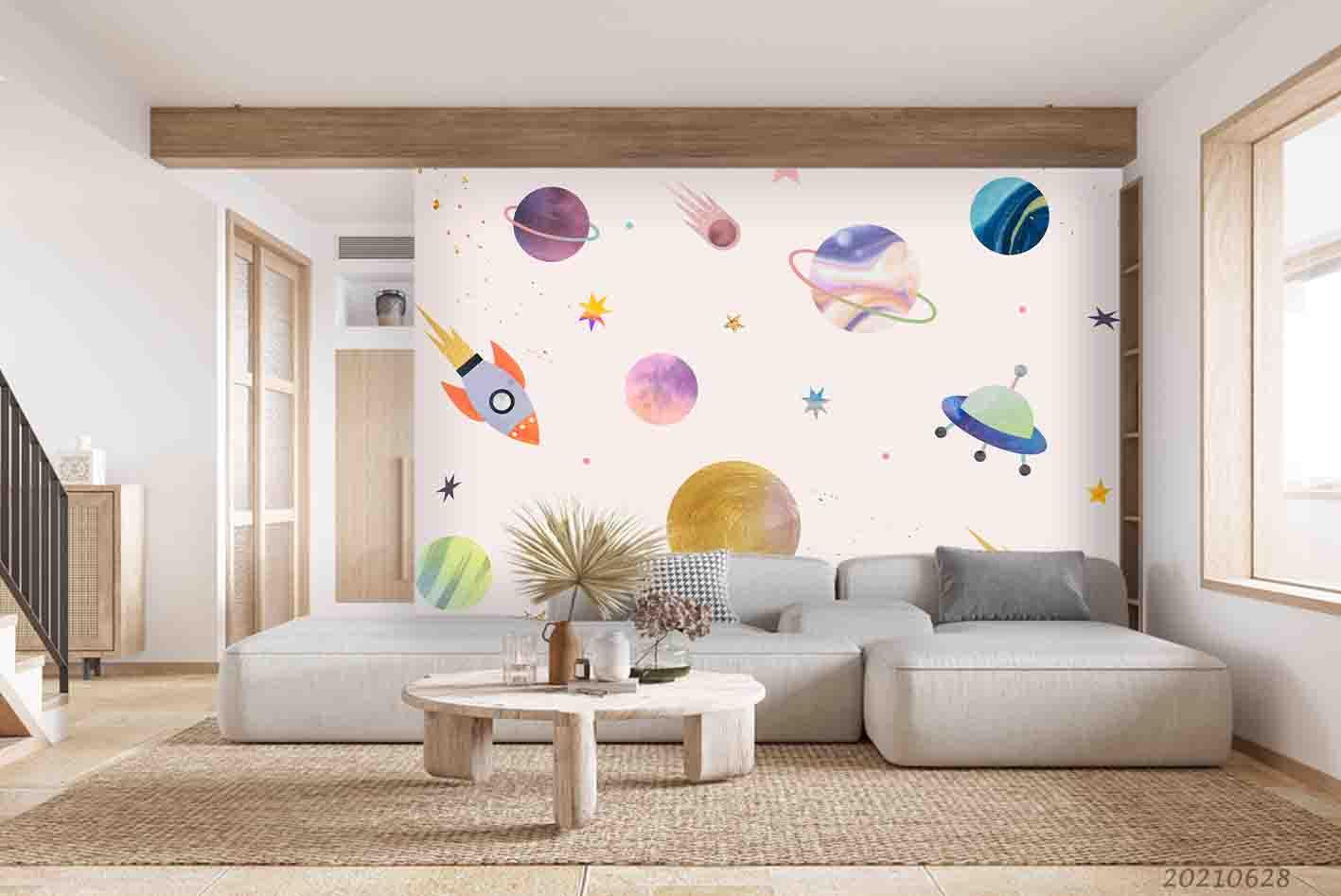 3D Cartoon Space Universe Planet Wall Mural Wallpaper LQH 27- Jess Art Decoration