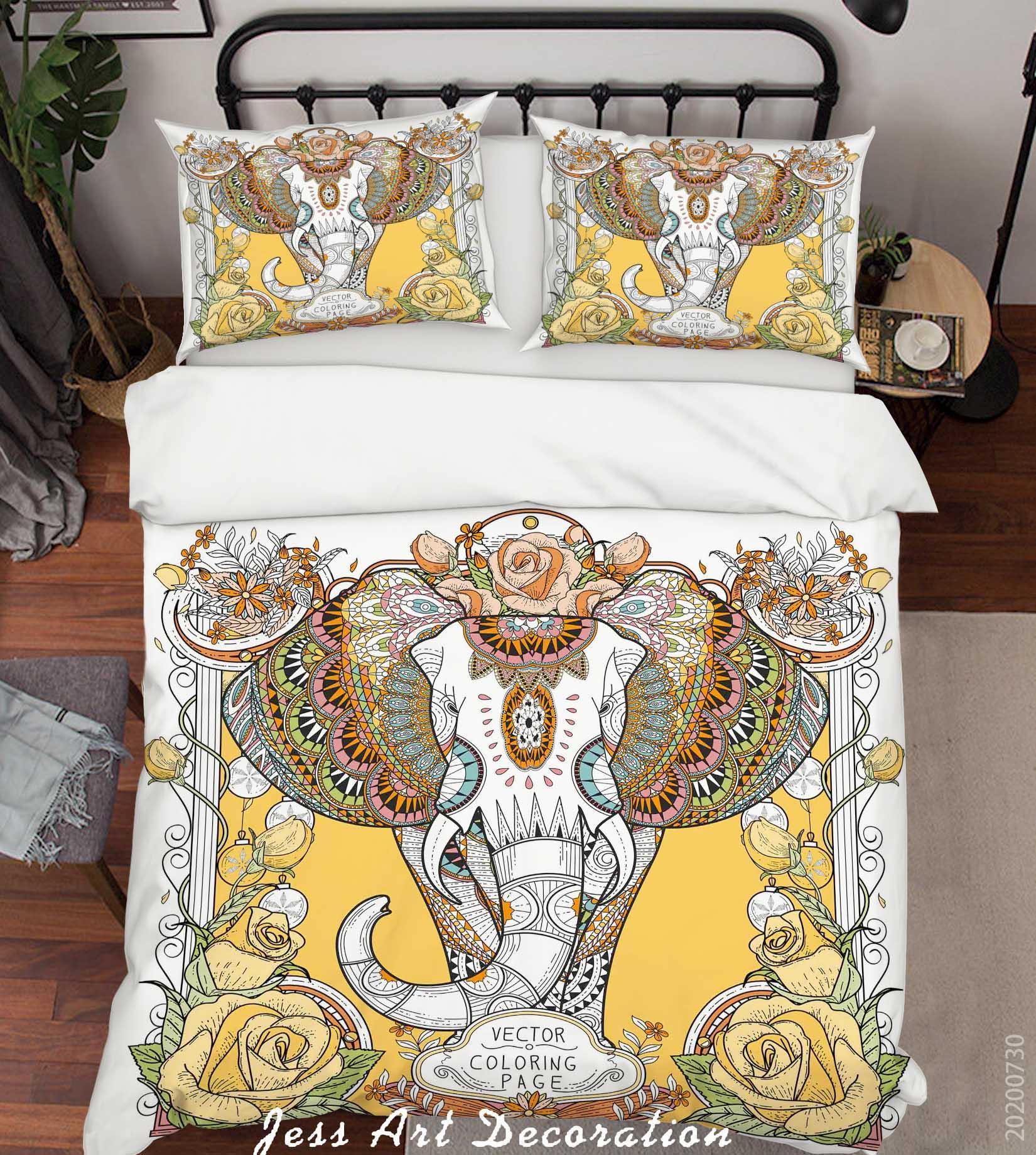 3D Floral Indian Decoration Elephant Quilt Cover Set Bedding Set Duvet Cover Pillowcases LXL 77- Jess Art Decoration