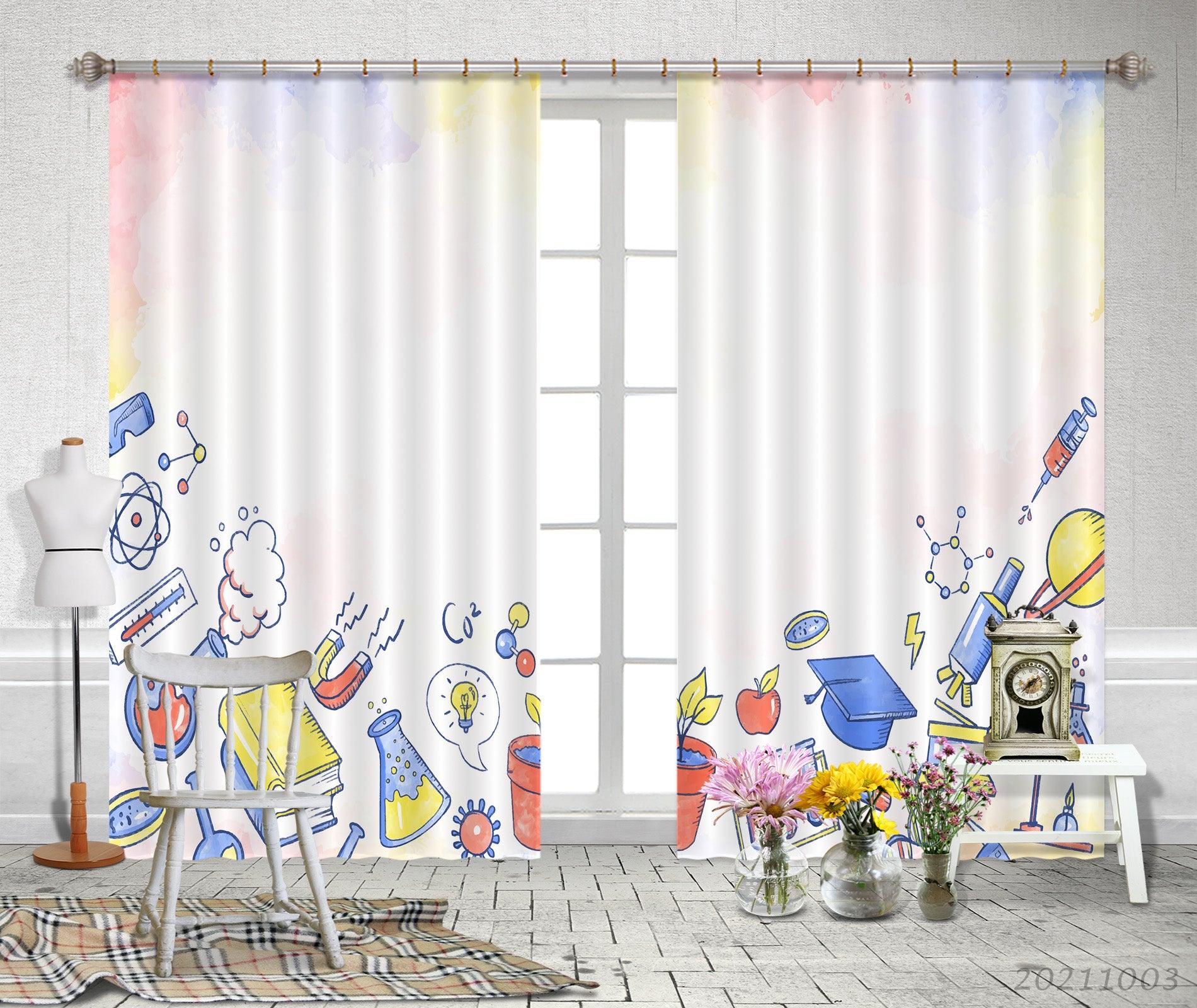 3D Cartoon School Supplies Curtains and Drapes LQH 93- Jess Art Decoration