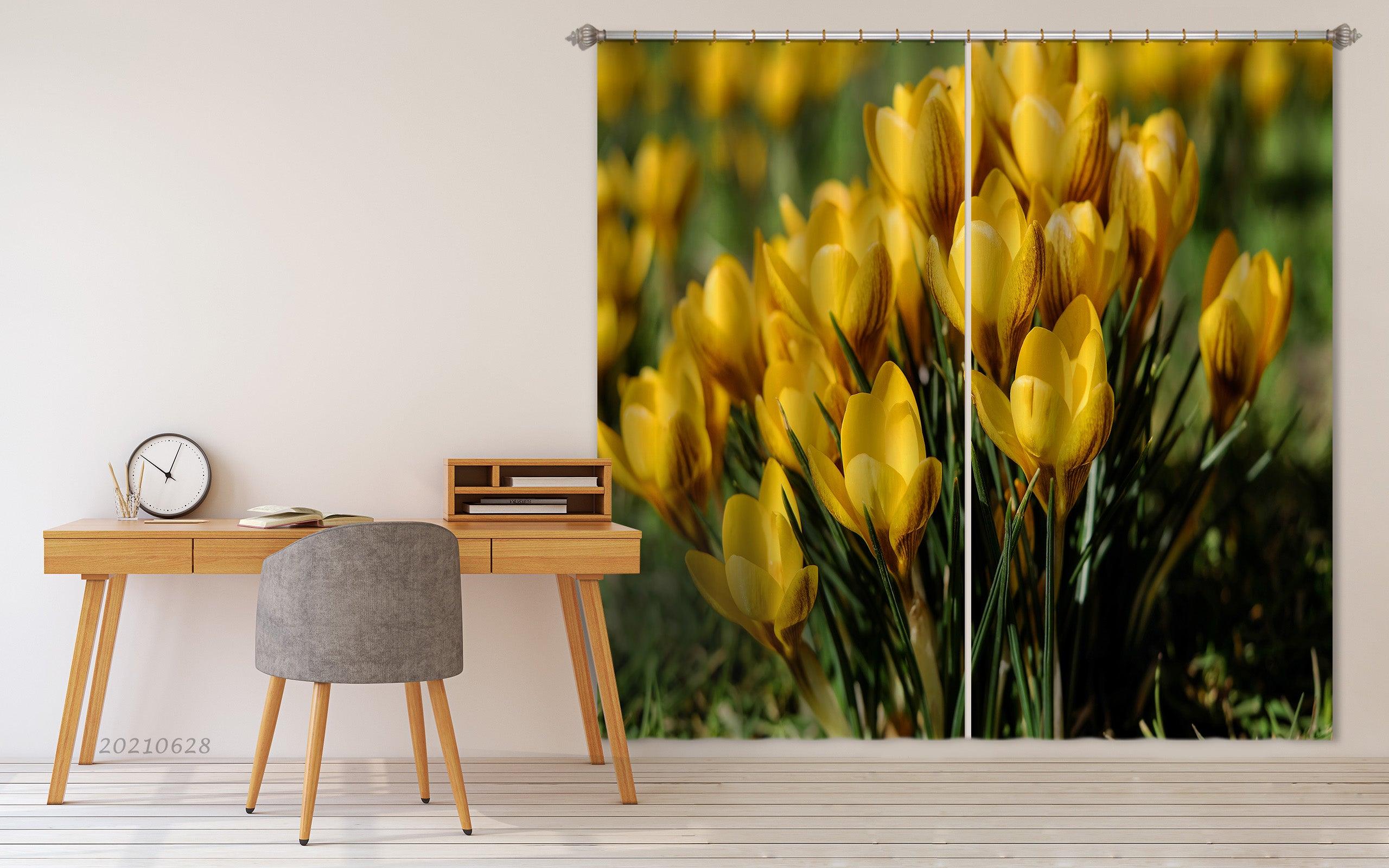 3D Yellow Tulip Floral Curtains and Drapes LQH 212- Jess Art Decoration