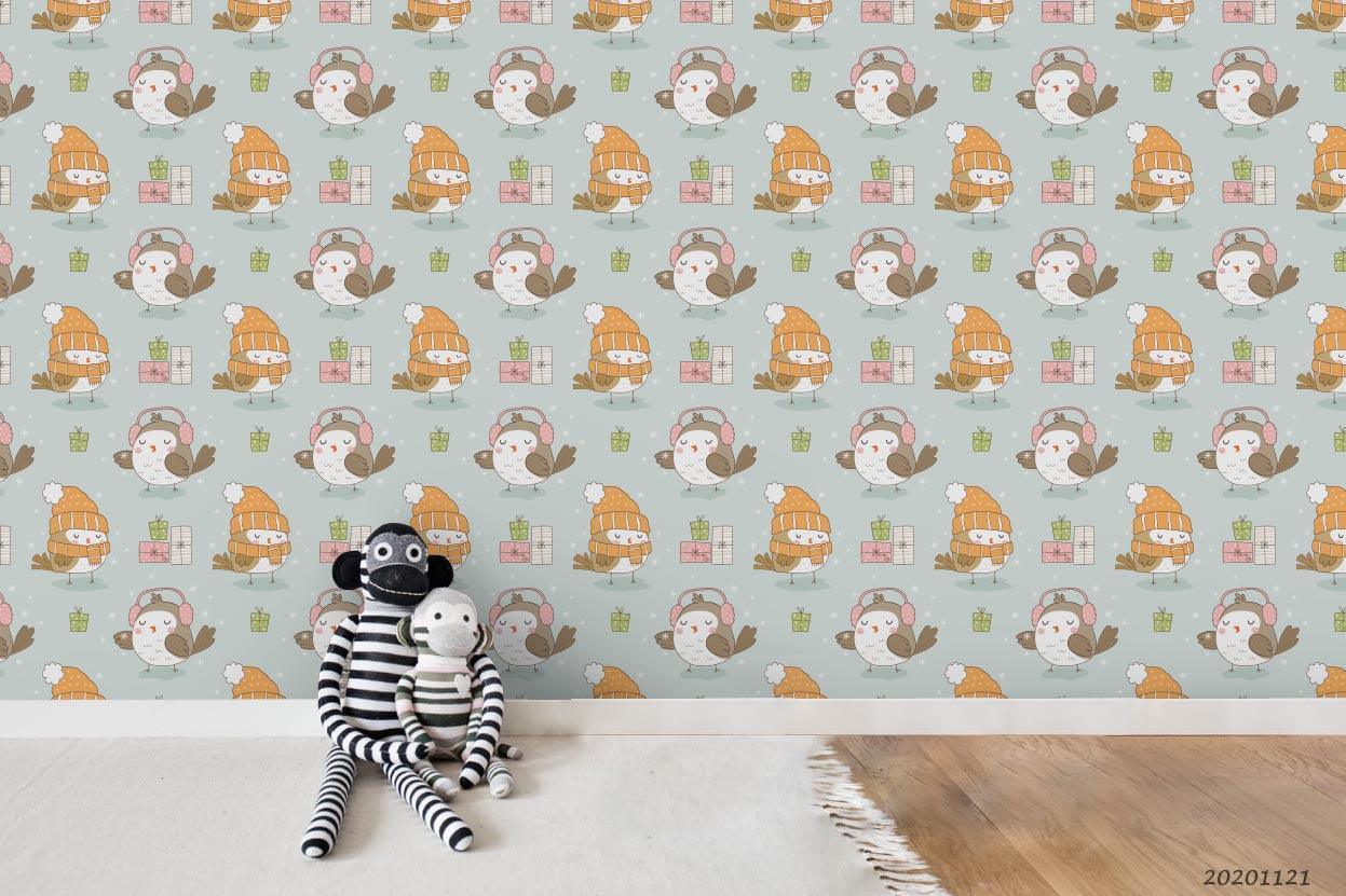 3D Cartoon Hand Drawn Hat Bird Animal Pattern Wall Mural Wallpaper LXL- Jess Art Decoration