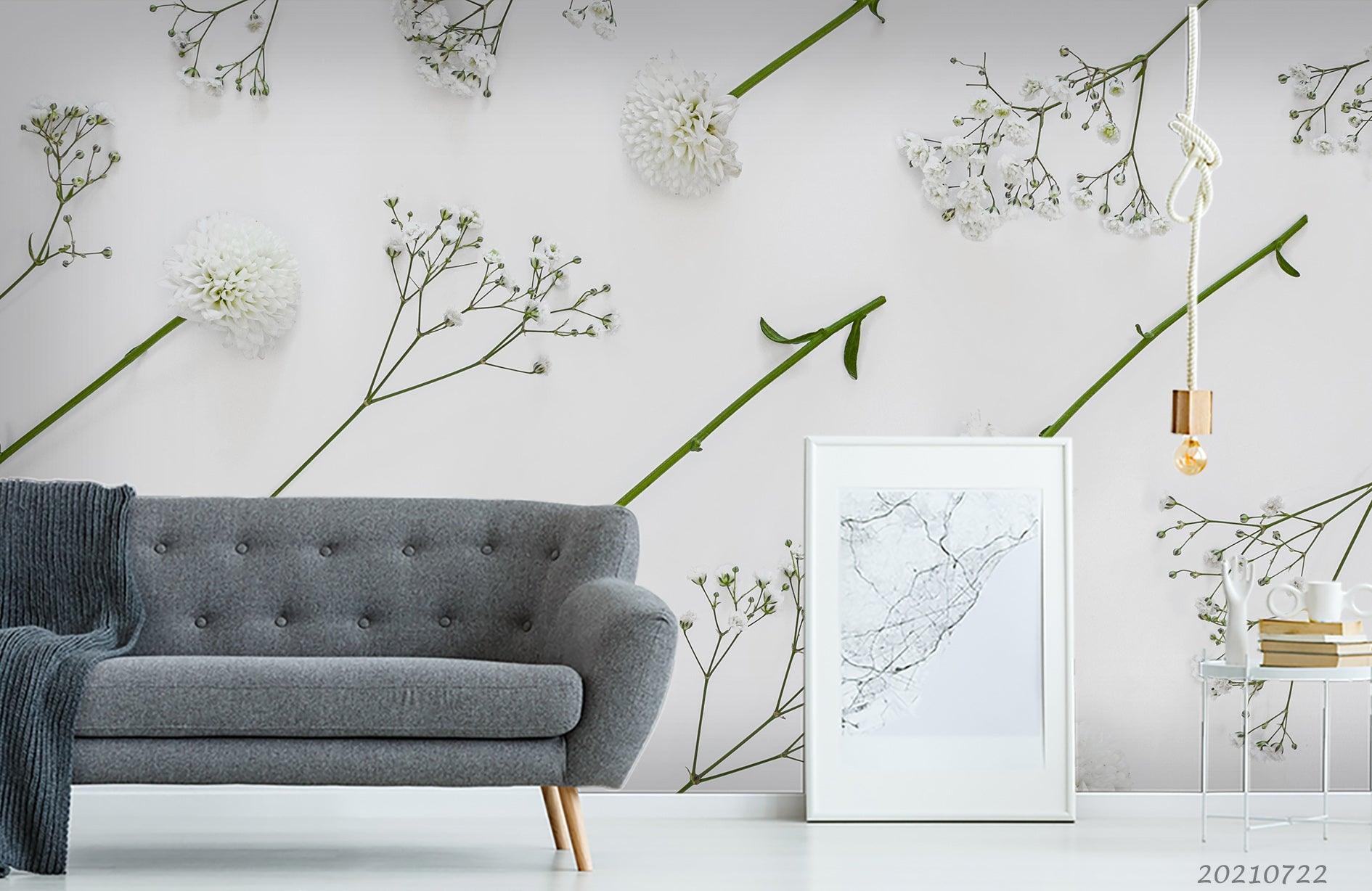3D Hand Drawn White Floral Wall Mural Wallpaper LQH 264- Jess Art Decoration