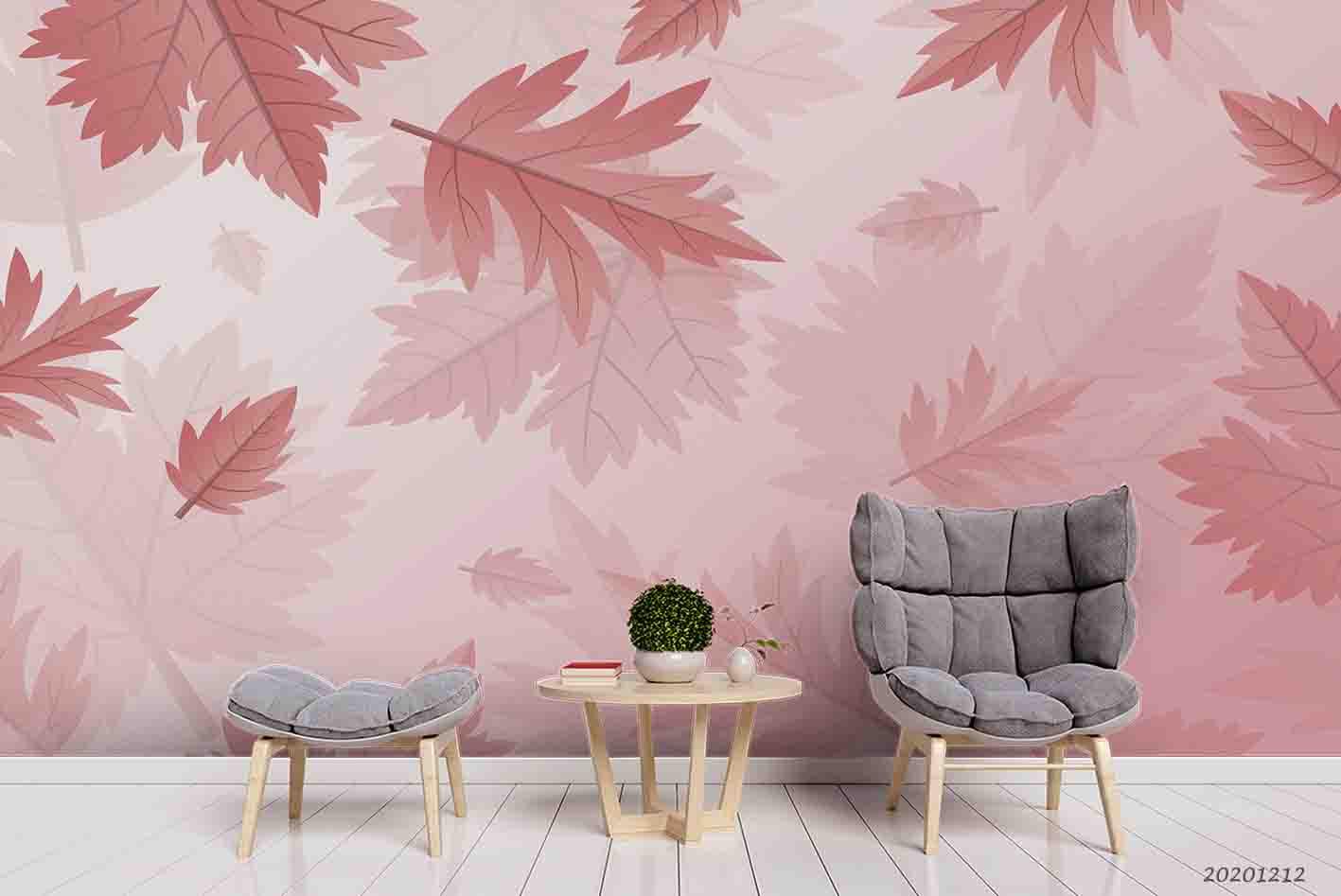 3D Pink Botanical Maple Leaves Plant Background Wall Mural Wallpaper LXL- Jess Art Decoration
