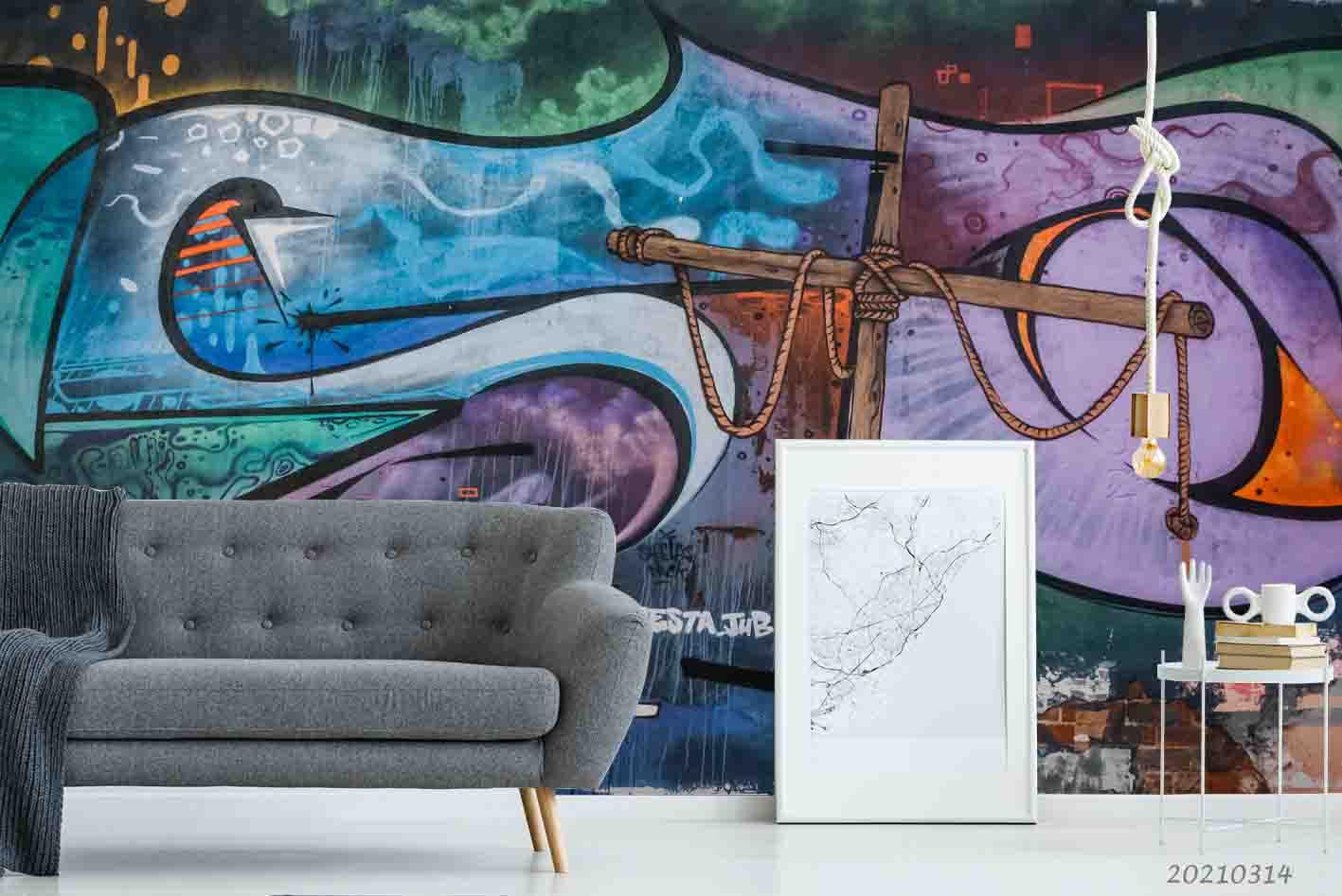3D Abstract Colored Street Graffiti Wall Mural Wallpaper LQH 225- Jess Art Decoration