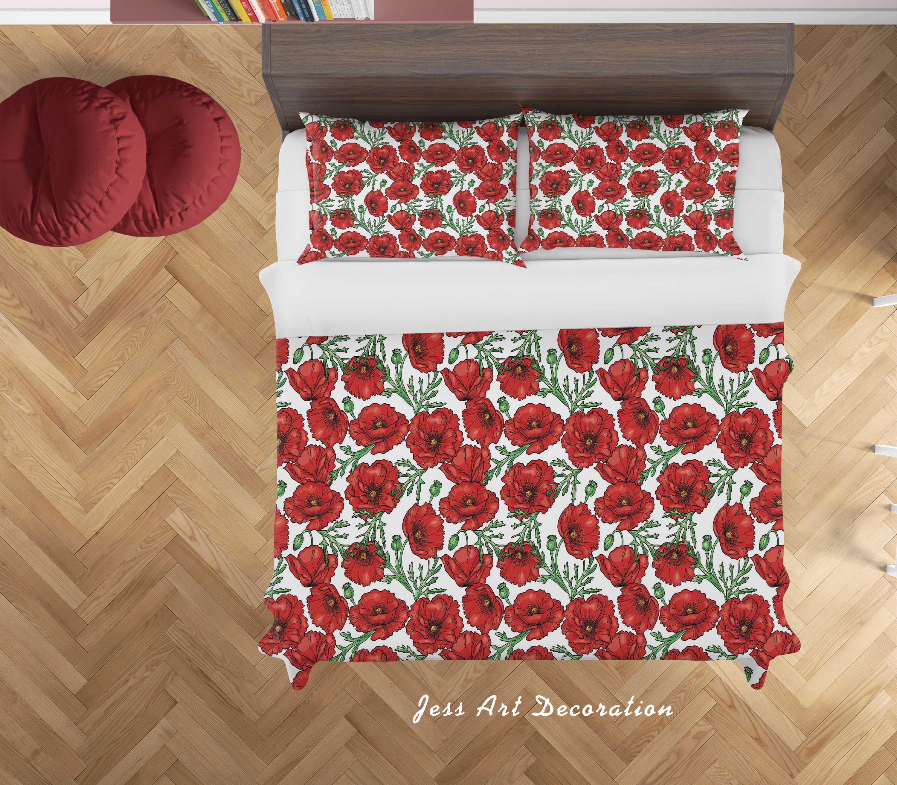 3D White Red Floral Quilt Cover Set Bedding Set Duvet Cover Pillowcases SF117- Jess Art Decoration