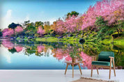 3D Park Lake Cherry Blossom Wall Mural Wallpaper LQH 534- Jess Art Decoration