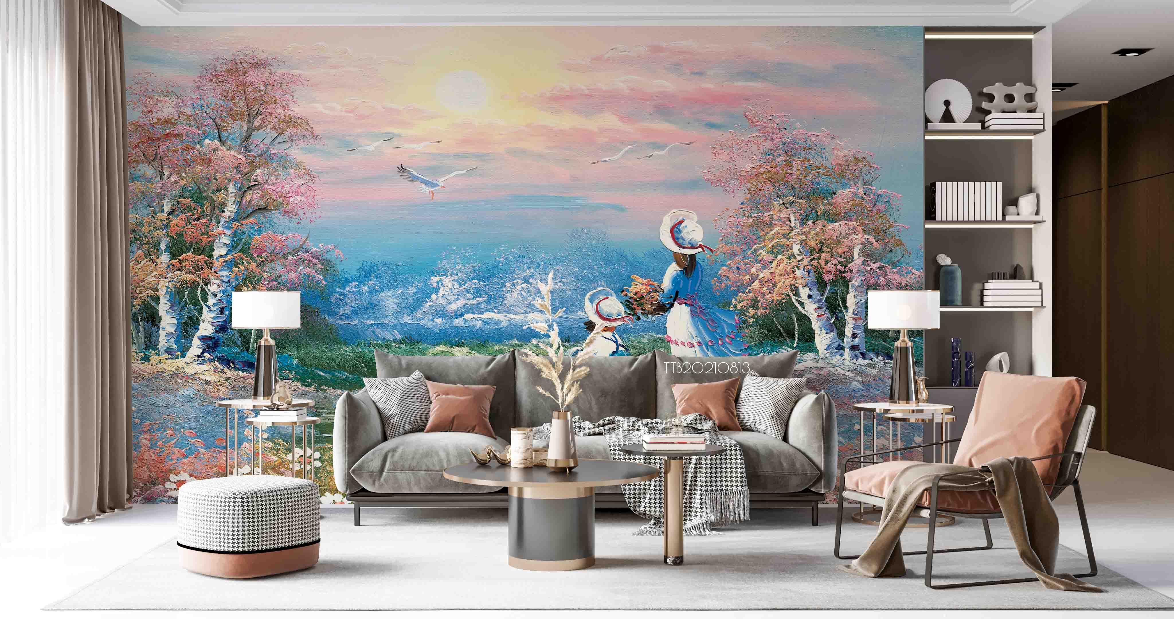 3D Hand-painted Rural Girl Forest Bird Wall Mural Wallpaper SWW5084- Jess Art Decoration