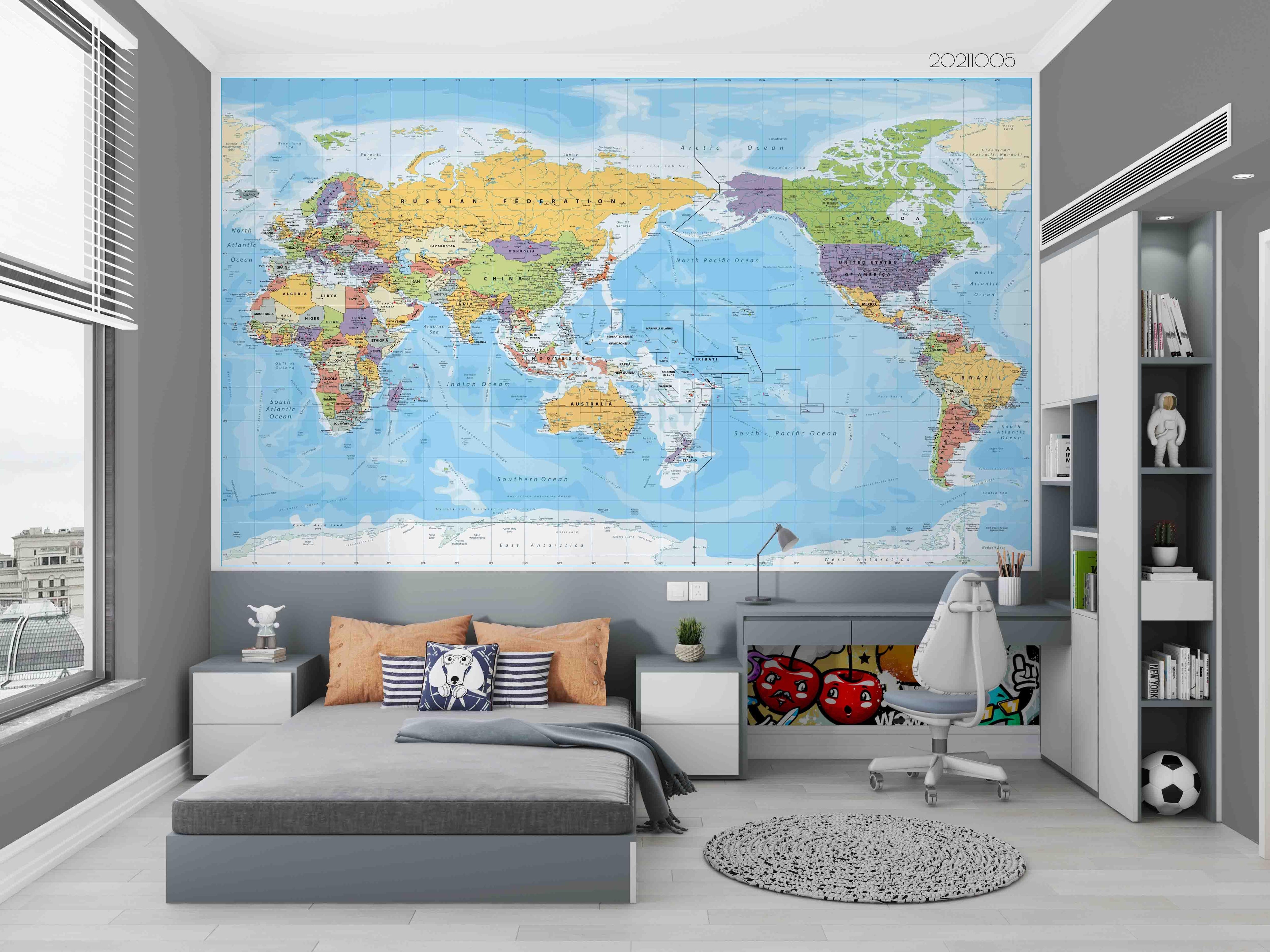 3D Blue World Map Wall Mural Wallpaper LQH 568- Jess Art Decoration