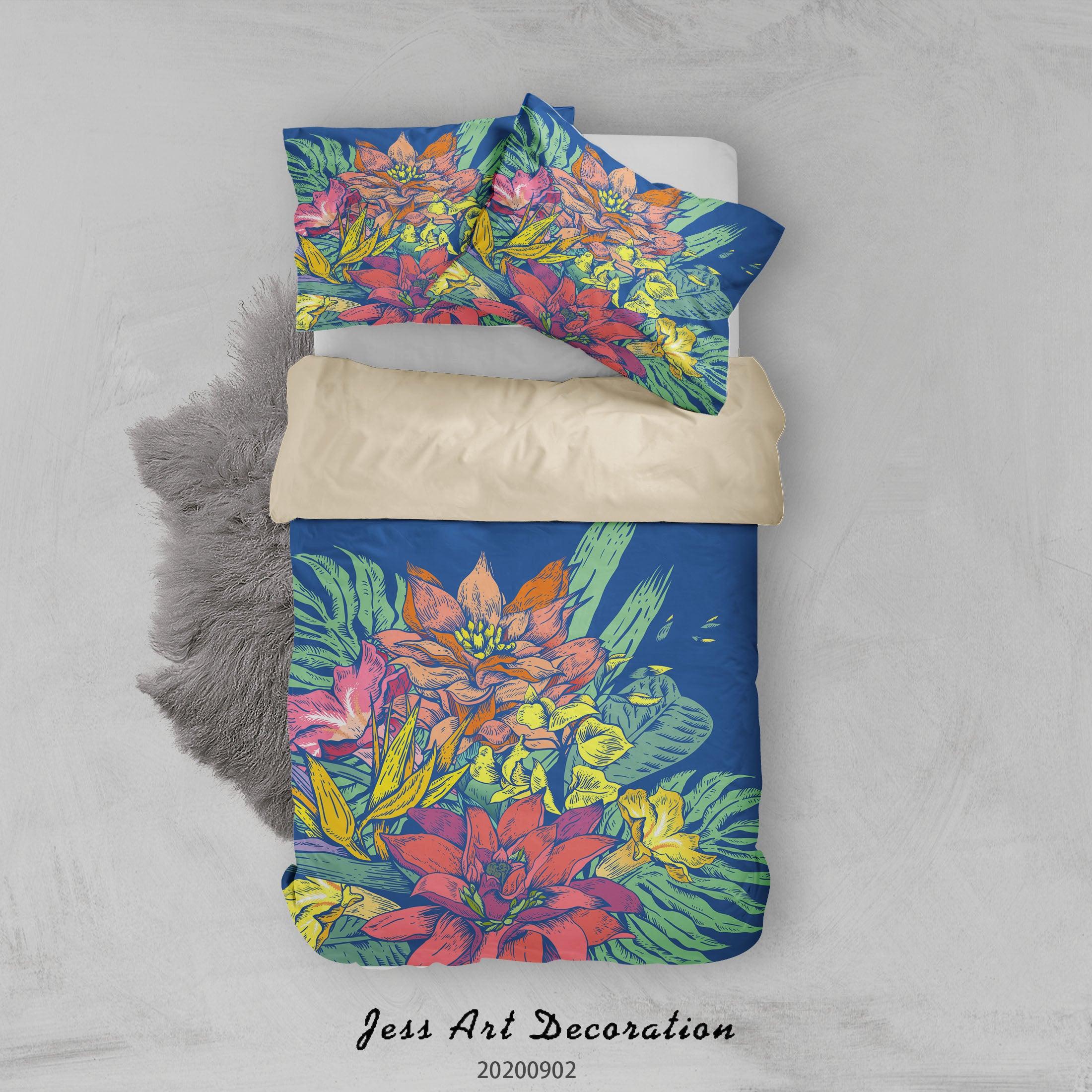 3D Watercolour Flowers Leaves Pattern Quilt Cover Set Bedding Set Duvet Cover Pillowcases WJ 1498- Jess Art Decoration