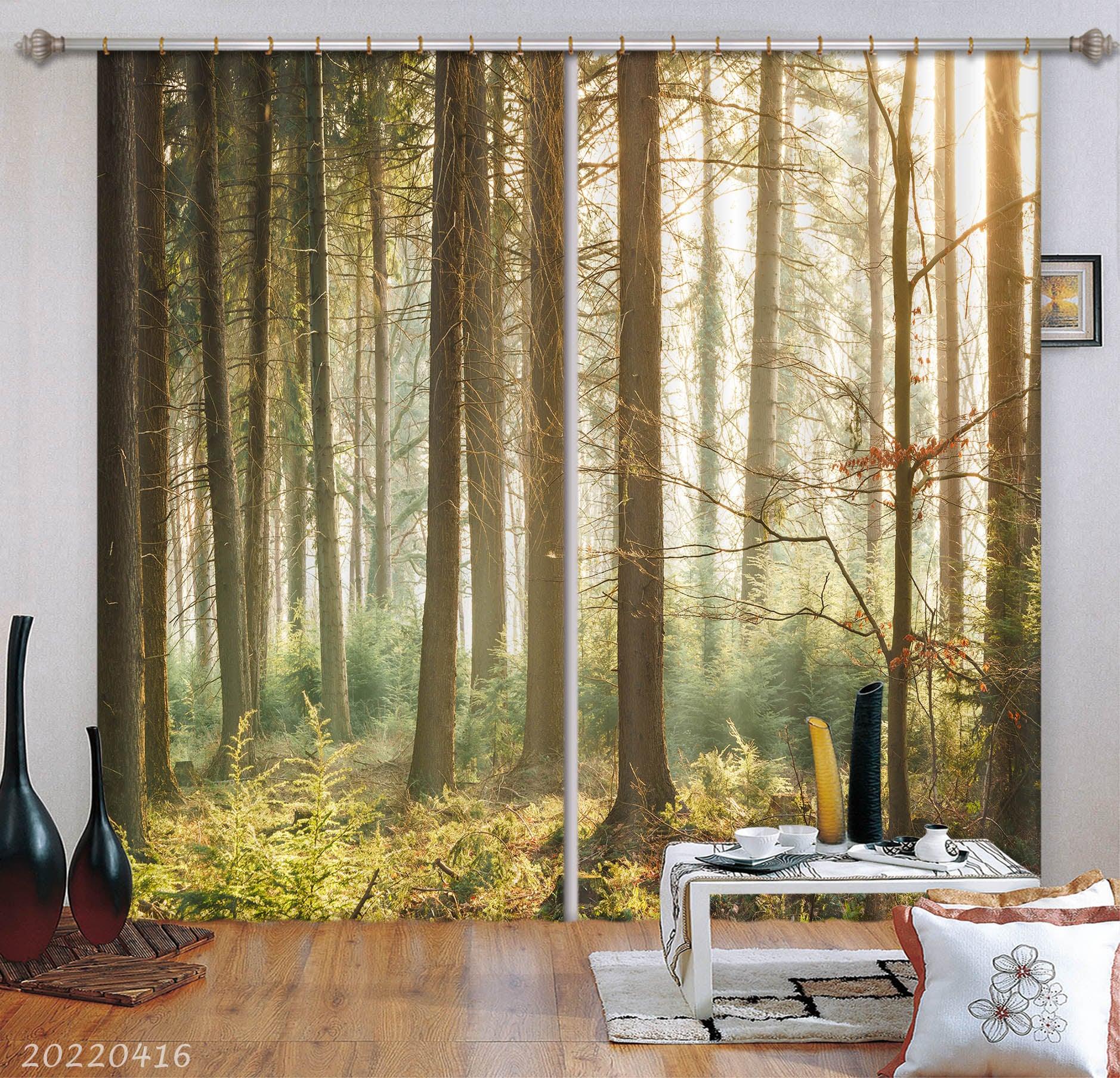 3D Woods Tree Branch Sunbeam Wilderness Curtains and Drapes GD 4491- Jess Art Decoration