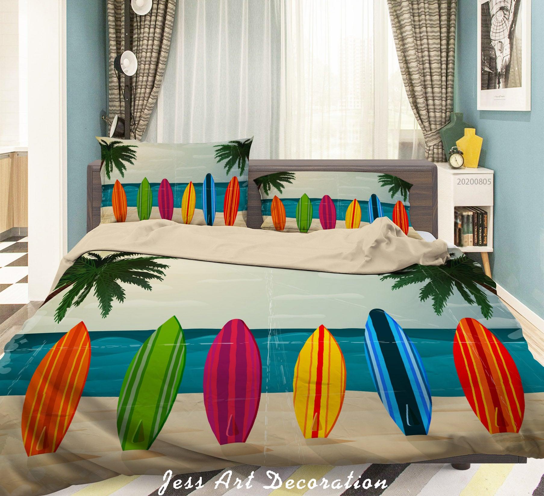 3D Beach Palm Tree Colorful Surfboard Quilt Cover Set Bedding Set Duvet Cover Pillowcases LXL 18- Jess Art Decoration