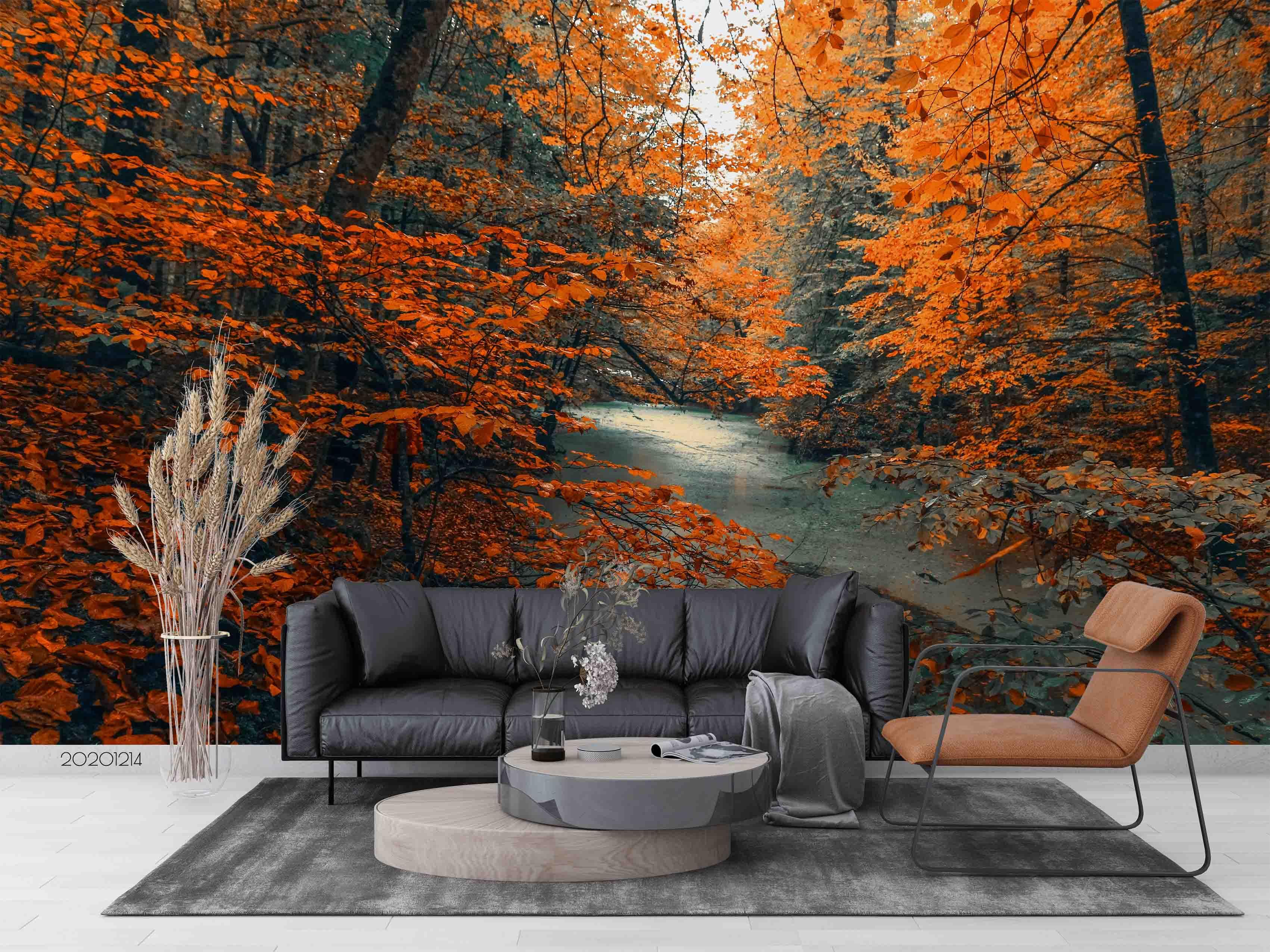 3D Landscape Autumn Maple Leaves Tree Plant Wall Mural Wallpaper LXL- Jess Art Decoration