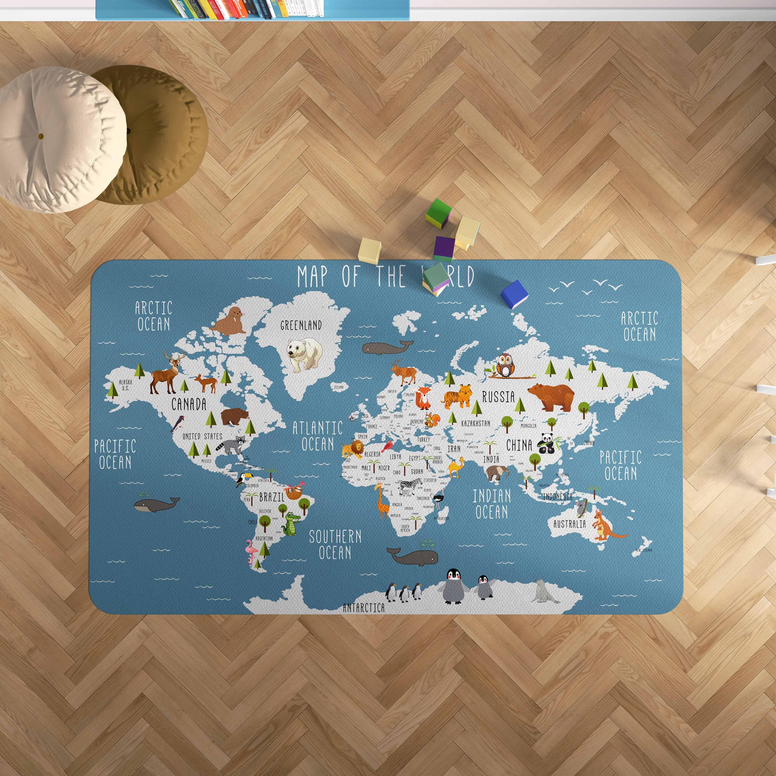 3D World Map Blue Non-Slip Rug Mat 160- Jess Art Decoration