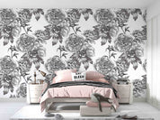 3D Sketch Peony Floral Pattern Black White Wall Mural Wallpaper GD 1329- Jess Art Decoration