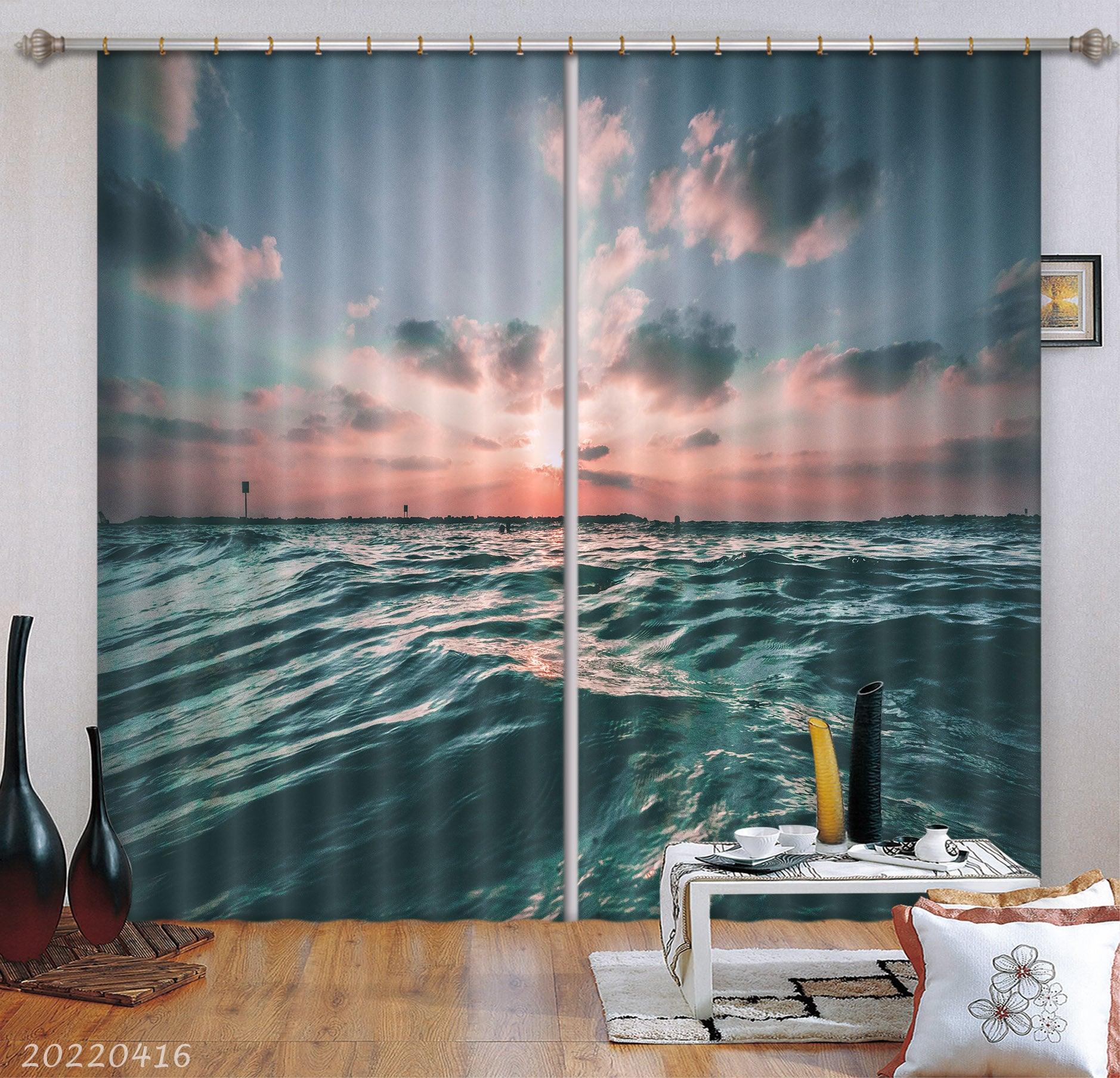 3D Landscape Ocean Wave Sunrise Sky Cloud Curtains and Drapes GD 4461- Jess Art Decoration