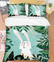 3D Cartoon Hand Drawn Green Leaves Plant Bunny Animal Quilt Cover Set Bedding Set Duvet Cover Pillowcases LXL- Jess Art Decoration