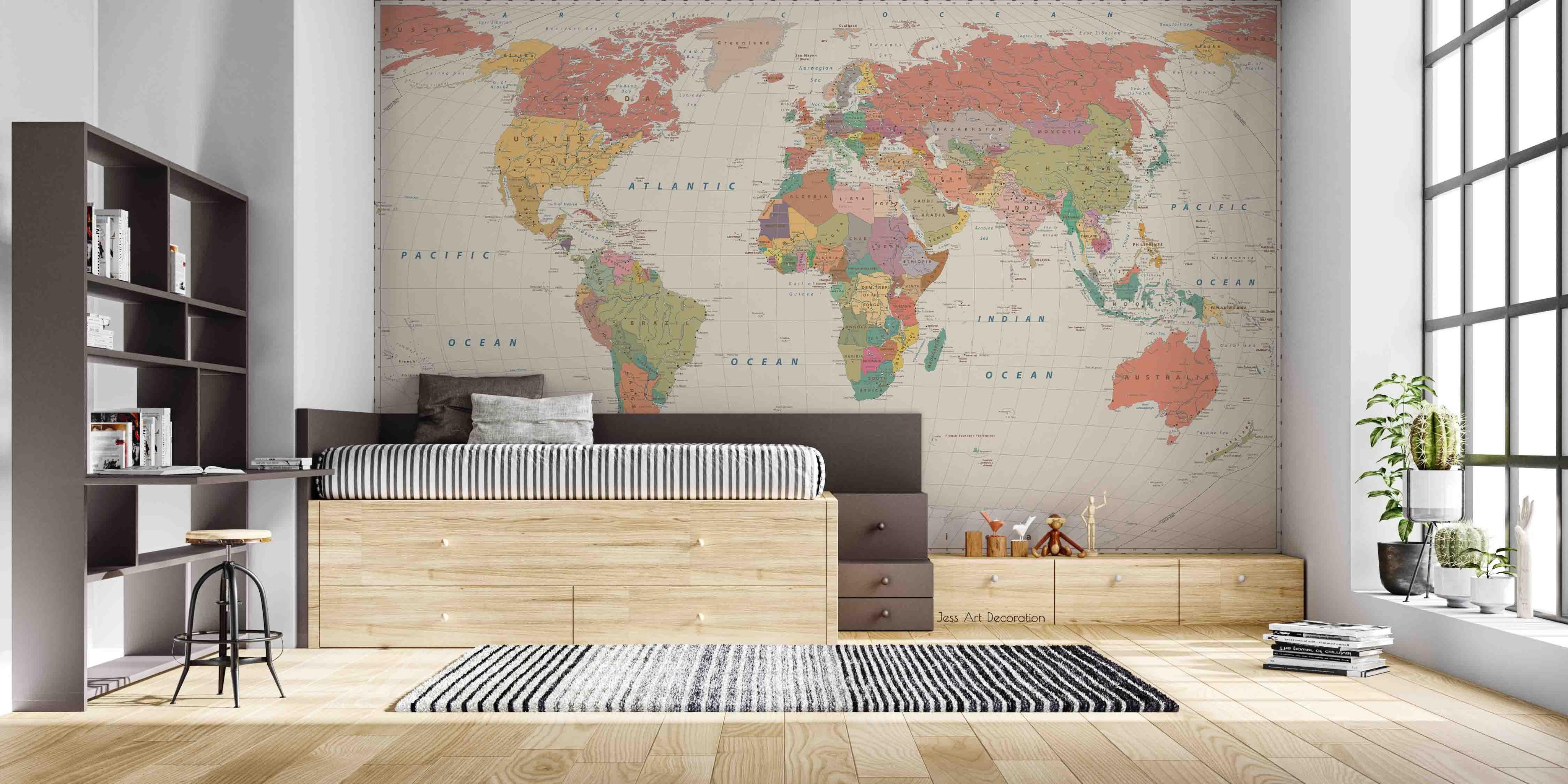 3D World Map Wall Mural Wallpaper  sww 159- Jess Art Decoration