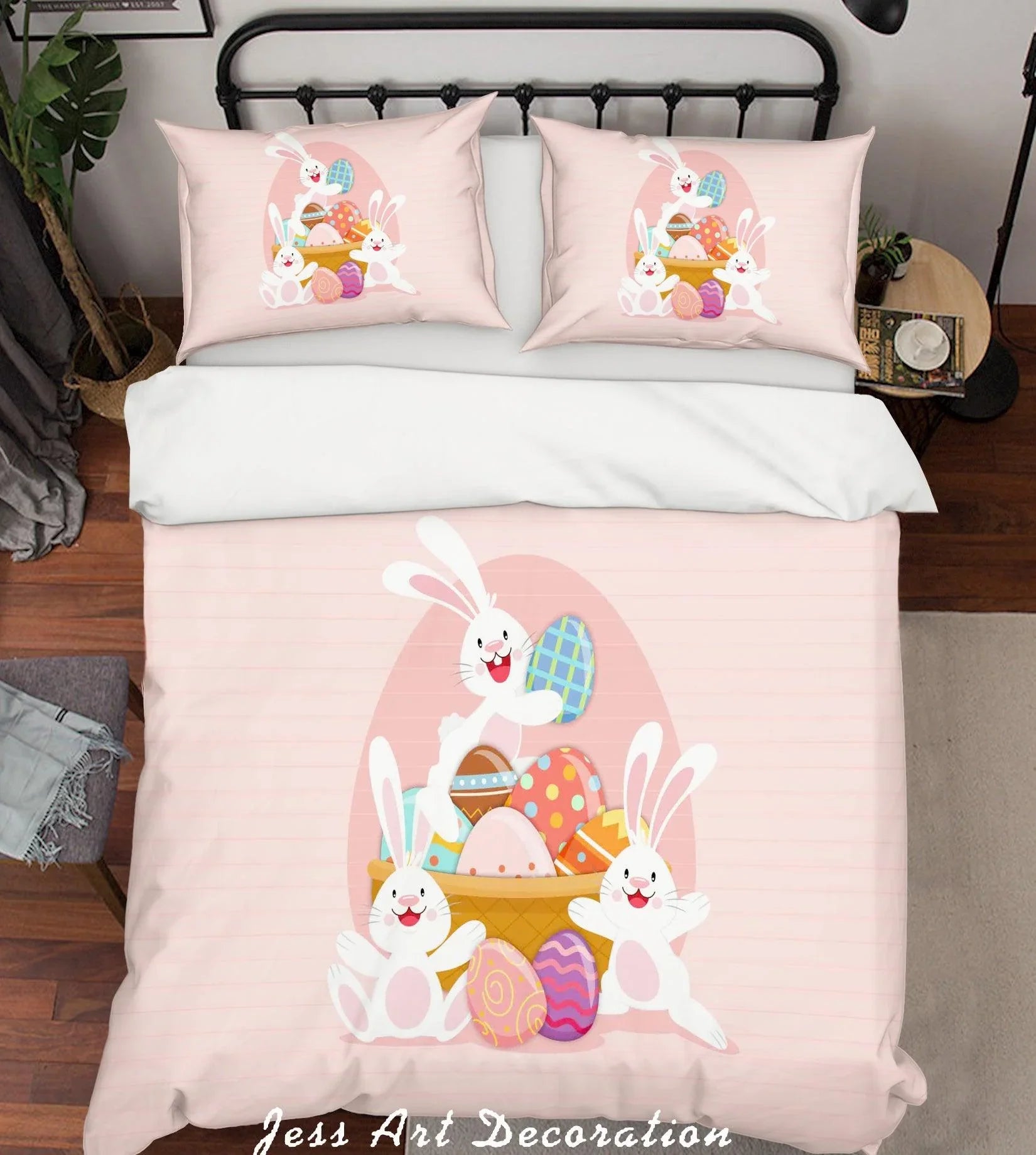 3D Pink Cartoon Rabbit Eggs Quilt Cover Set Bedding Set Duvet Cover Pillowcases SF83- Jess Art Decoration