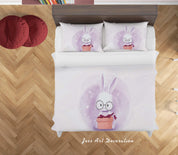 3D White Purple Rabbit Gift Quilt Cover Set Bedding Set Duvet Cover Pillowcases SF47- Jess Art Decoration
