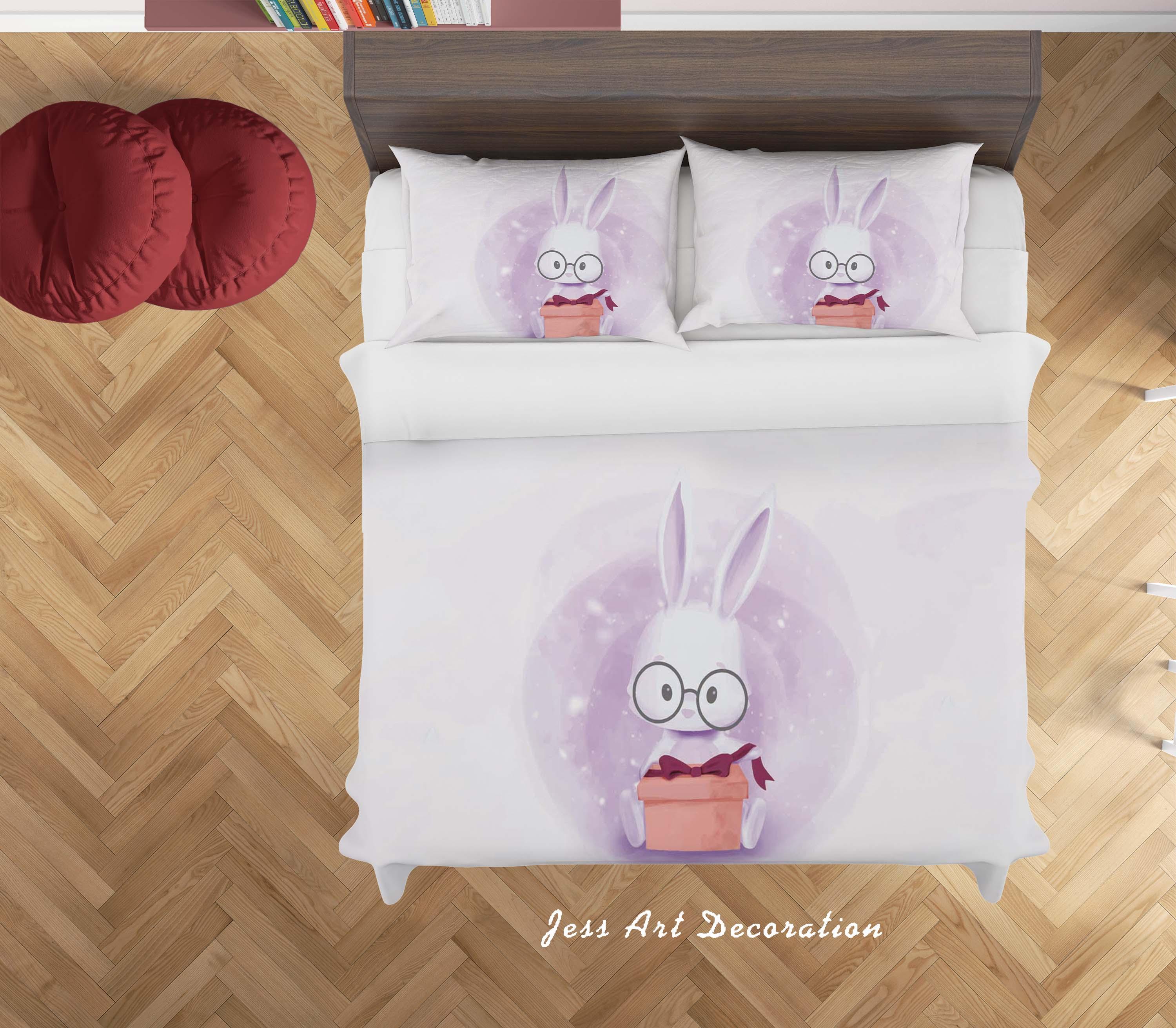3D White Purple Rabbit Gift Quilt Cover Set Bedding Set Duvet Cover Pillowcases SF47- Jess Art Decoration