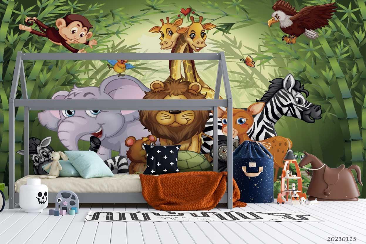 3D Hand Drawn Bamboo Forest Animal Wall Mural Wallpaper LQH 77- Jess Art Decoration